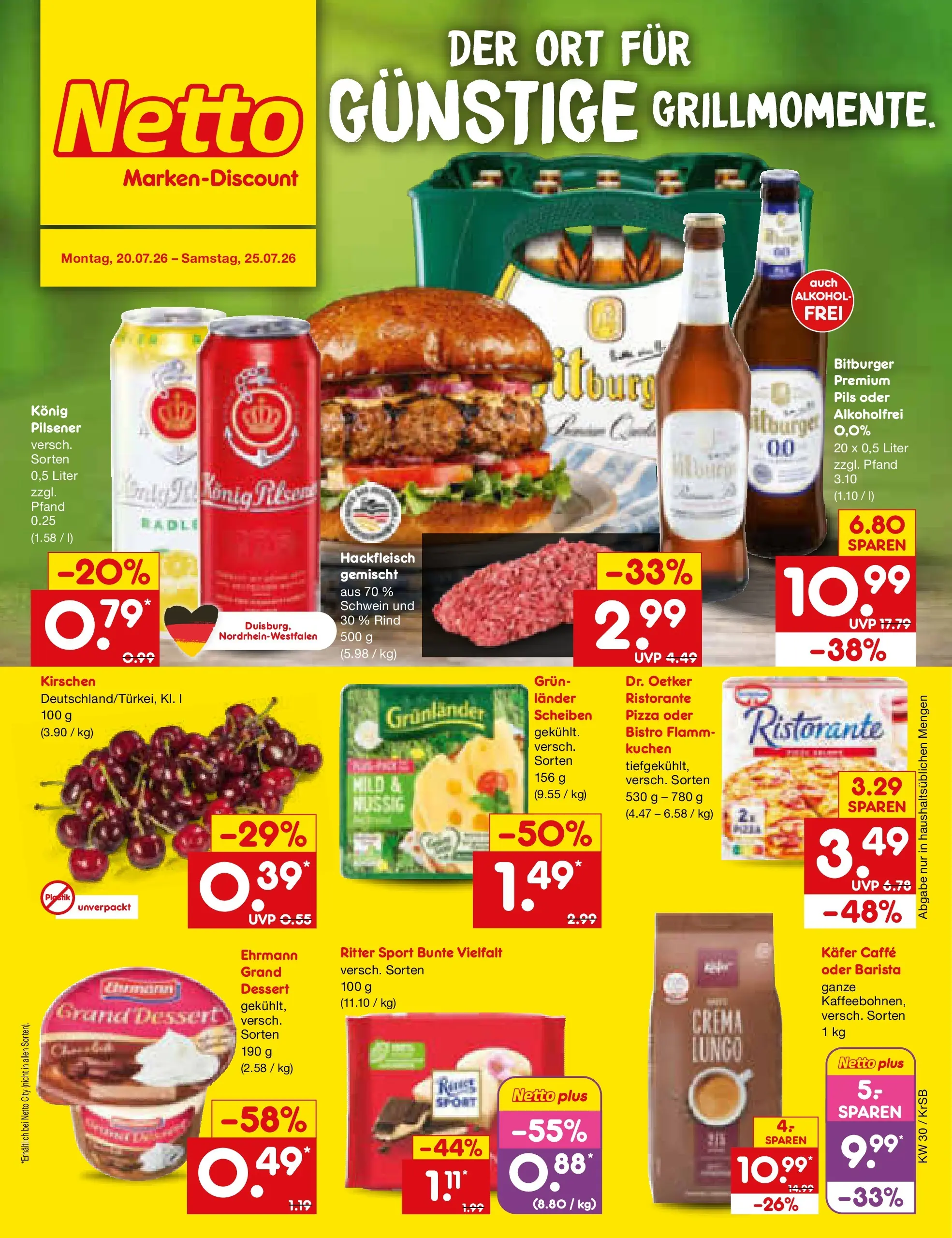 Netto Marken-Discount Prospekt Jüchen (ab 20.07.2026) » Angebote | Seite: 1 | Produkte: Ristorante, Pils, Kirschen, Kuchen