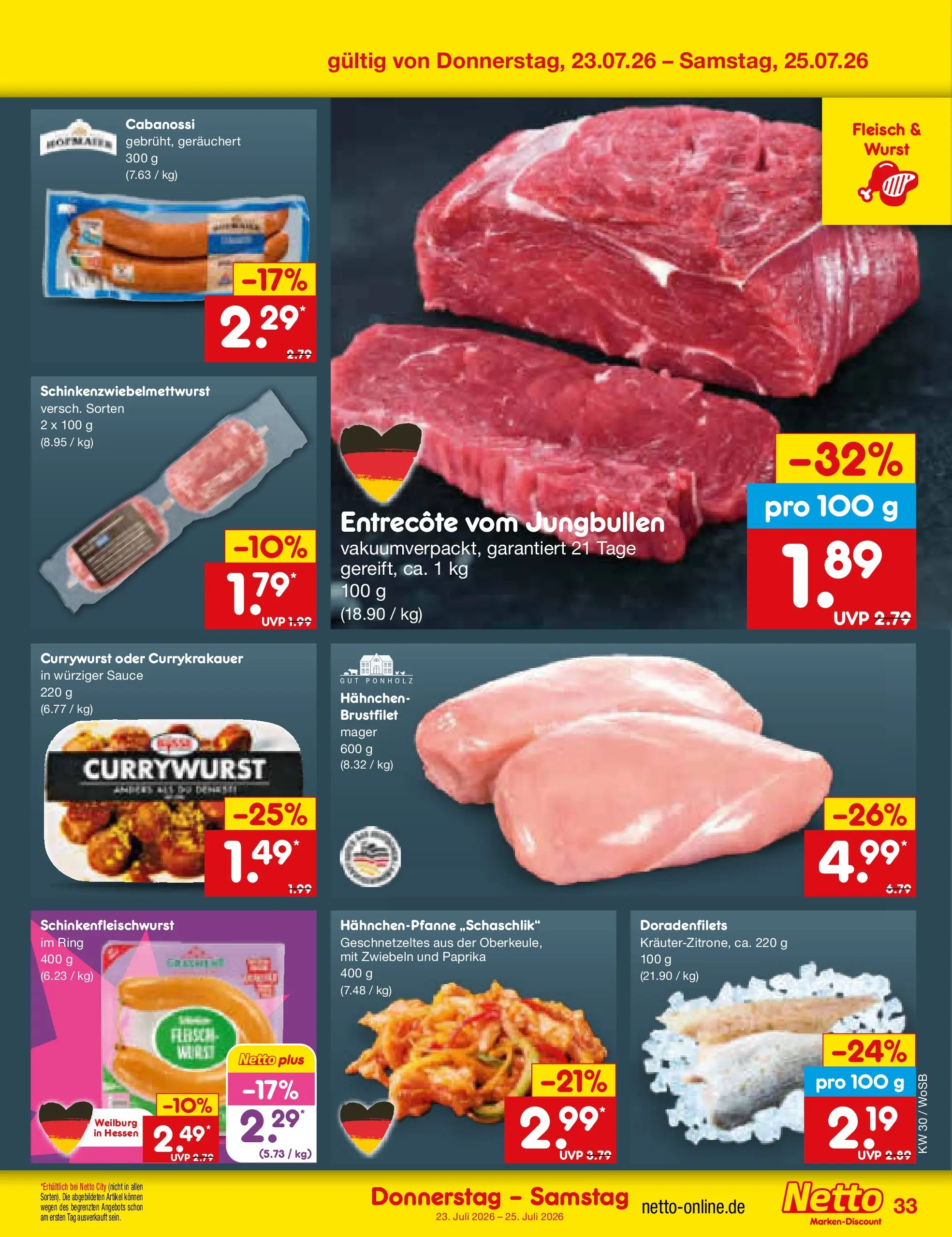Netto Marken-Discount Prospekt Mannheim (ab 19.07.2026) » Angebote | Seite: 53 | Produkte: Zwiebeln, Paprika, Wurst, Fleisch