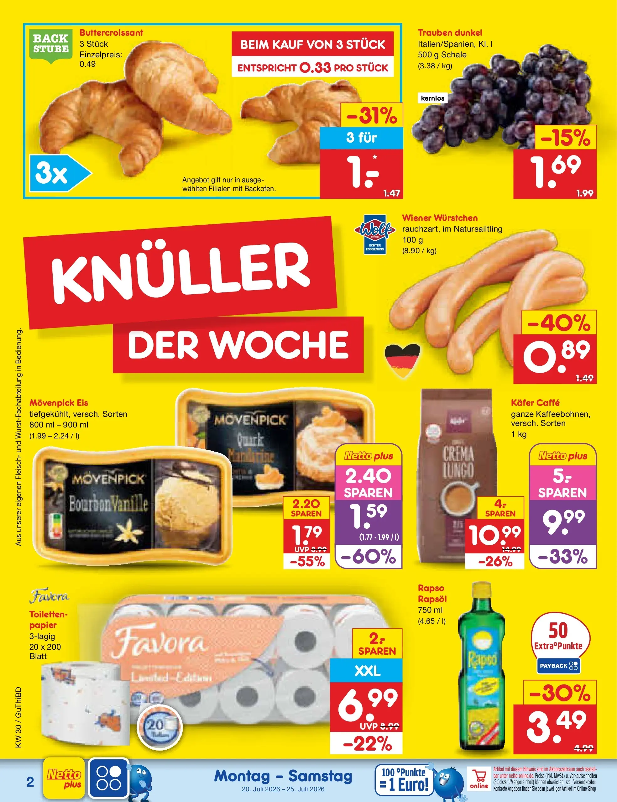 Netto Marken-Discount Prospekt Augustusburg (ab 19.07.2026) » Angebote | Seite: 2 | Produkte: Wiener wurstchen, Rapsöl, Eis, Rapso rapsol