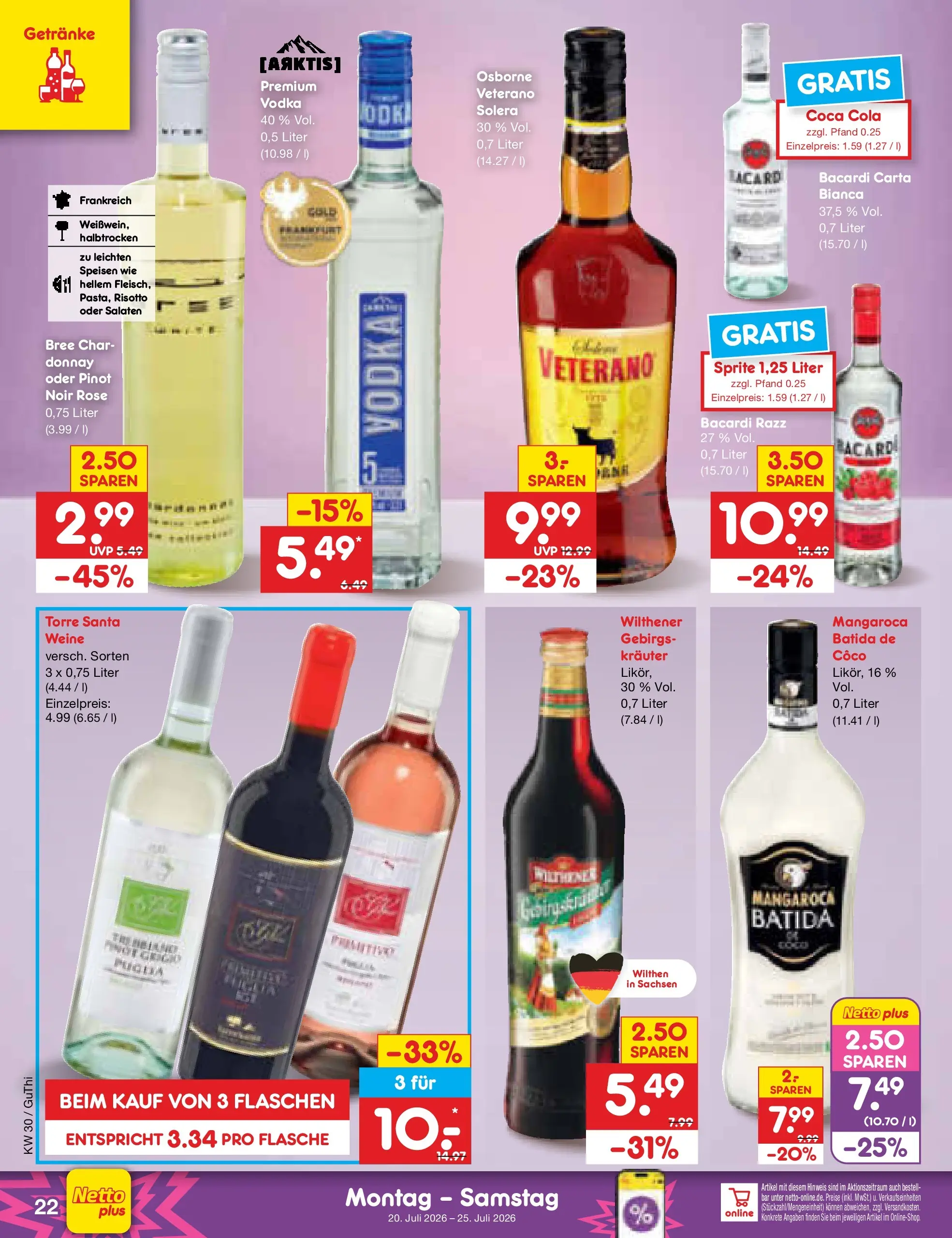 Netto Marken-Discount Prospekt Augustusburg (ab 19.07.2026) » Angebote | Seite: 38 | Produkte: Bacardi, Osborne, Cola, Vodka