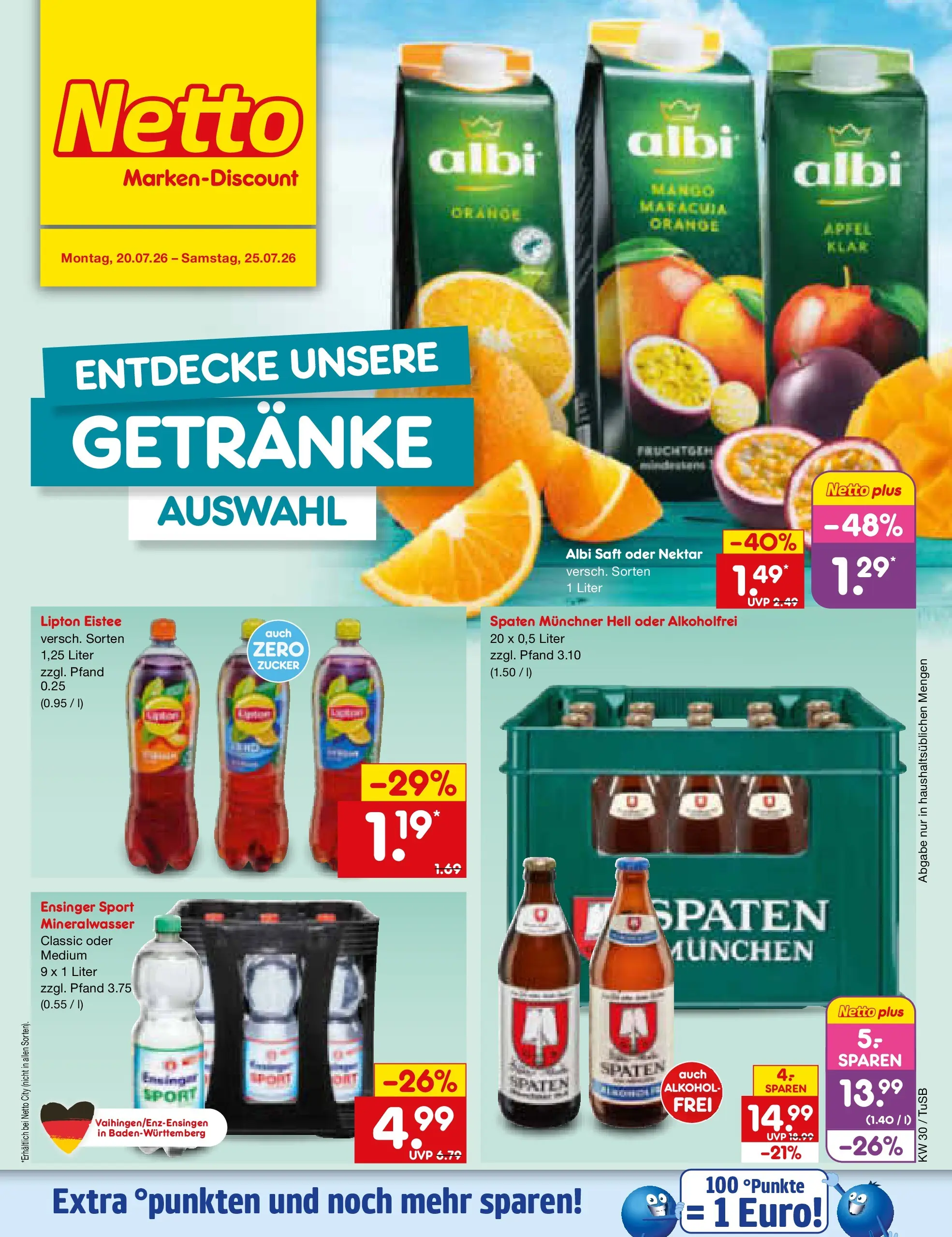 Netto Marken-Discount Prospekt Lahr-Langenwinkel (ab 19.07.2026) » Angebote | Seite: 54 | Produkte: Äpfel, Mineralwasser, Zucker, Saft