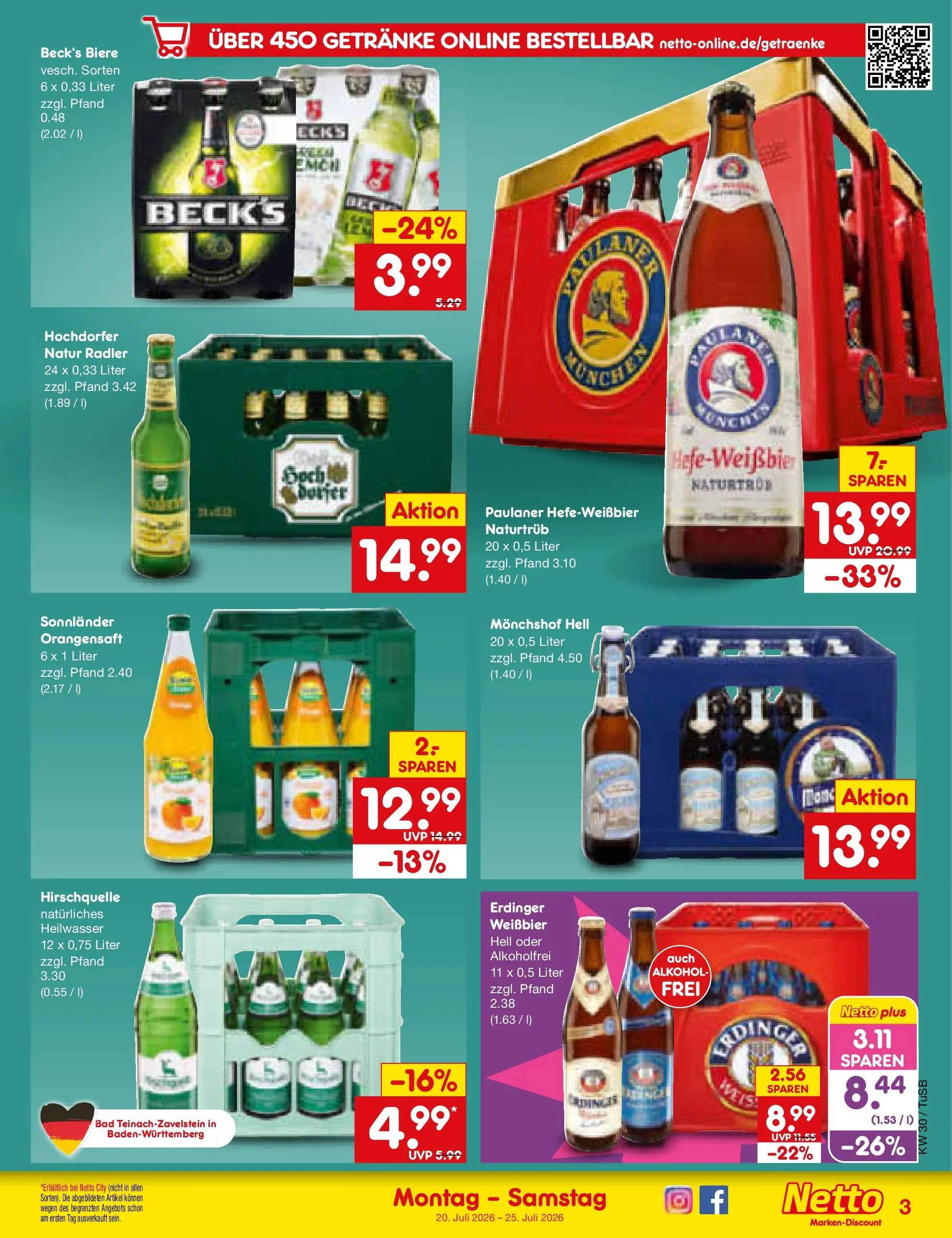 Netto Marken-Discount Prospekt Lahr-Langenwinkel (ab 19.07.2026) » Angebote | Seite: 57 | Produkte: Monchshof, Erdinger, Weißbier, Radler