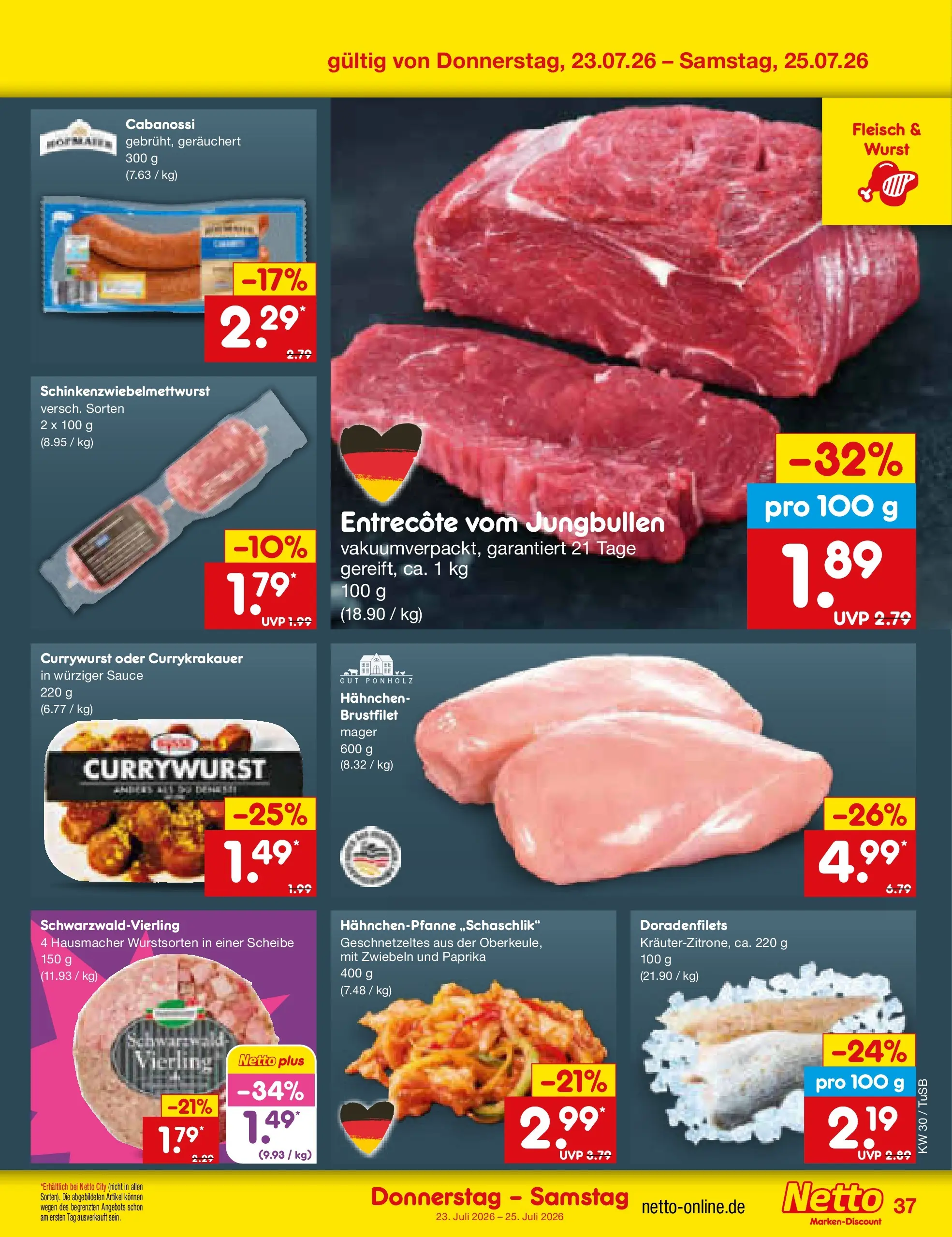 Netto Marken-Discount Prospekt Lahr-Langenwinkel (ab 19.07.2026) » Angebote | Seite: 61 | Produkte: Hahnchen, Entrecote, Zwiebeln, Paprika