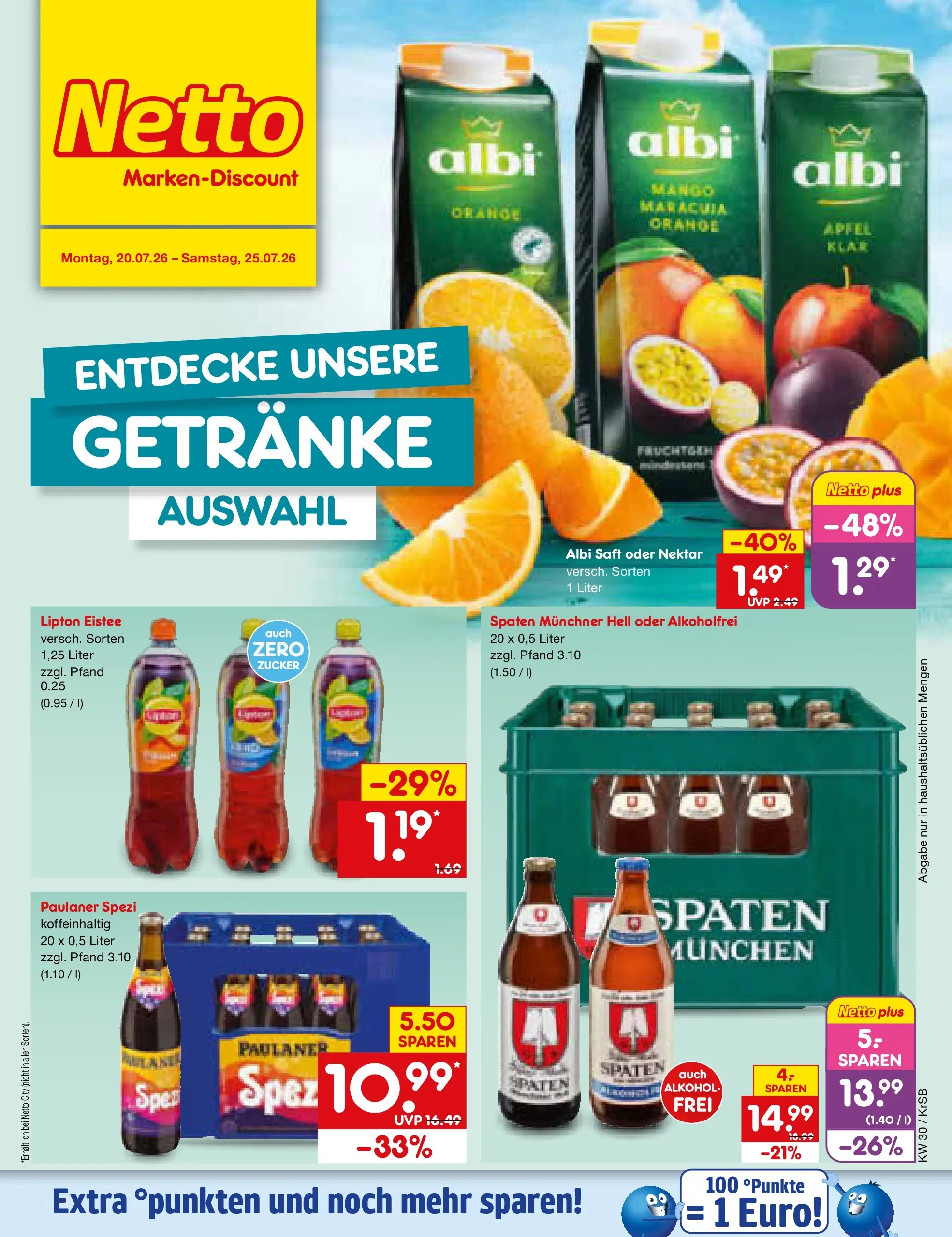 Netto Marken-Discount Prospekt Jüchen (ab 20.07.2026) » Angebote | Seite: 54 | Produkte: Äpfel, Zucker, Saft, Paulaner