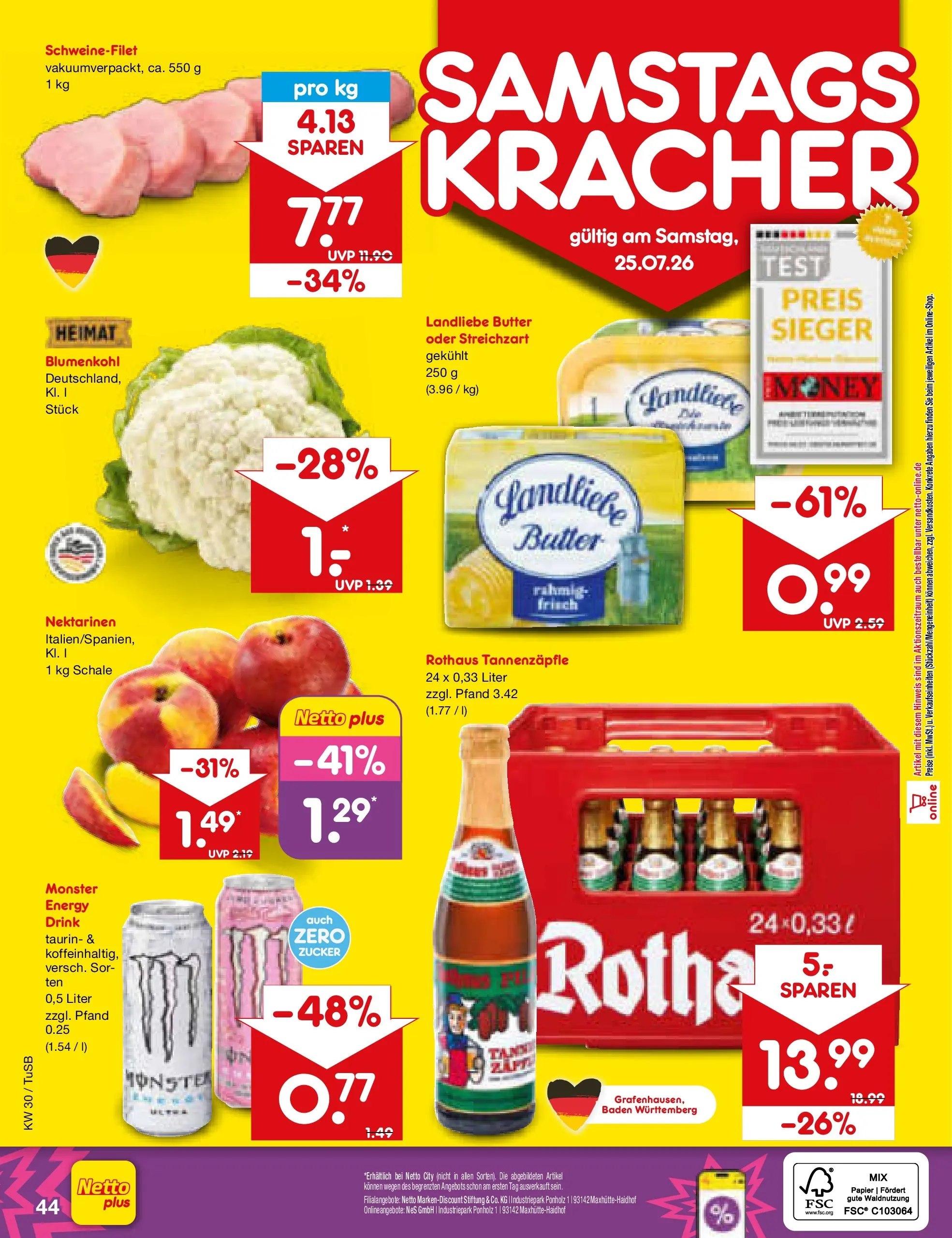 Netto Marken-Discount Prospekt Lahr-Langenwinkel (ab 19.07.2026) » Angebote | Seite: 68 | Produkte: Nektarinen, Landliebe butter, Monster, Zucker