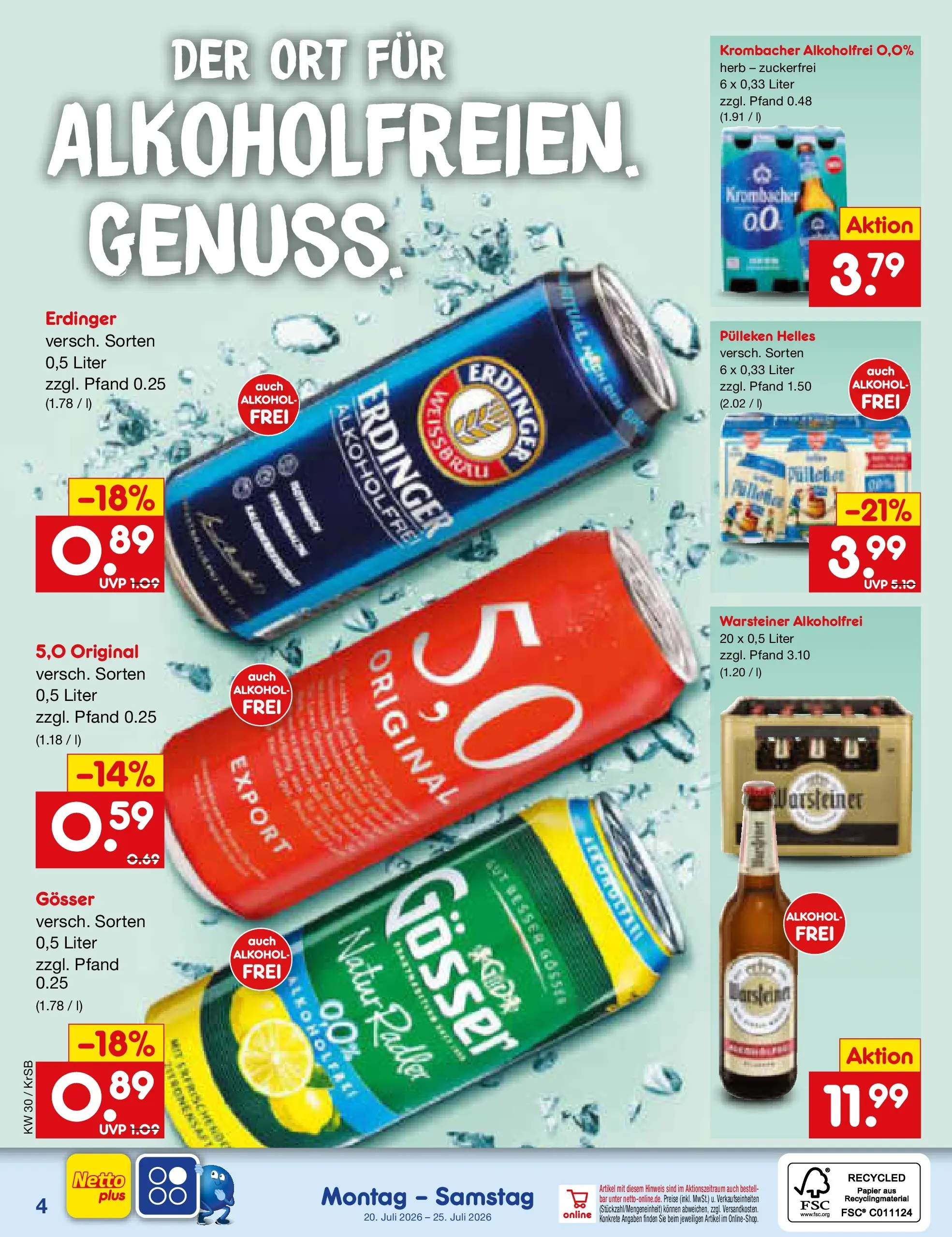 Netto Marken-Discount Prospekt Jüchen (ab 20.07.2026) » Angebote | Seite: 55 | Produkte: Krombacher alkoholfrei, Radler, Warsteiner, Krombacher