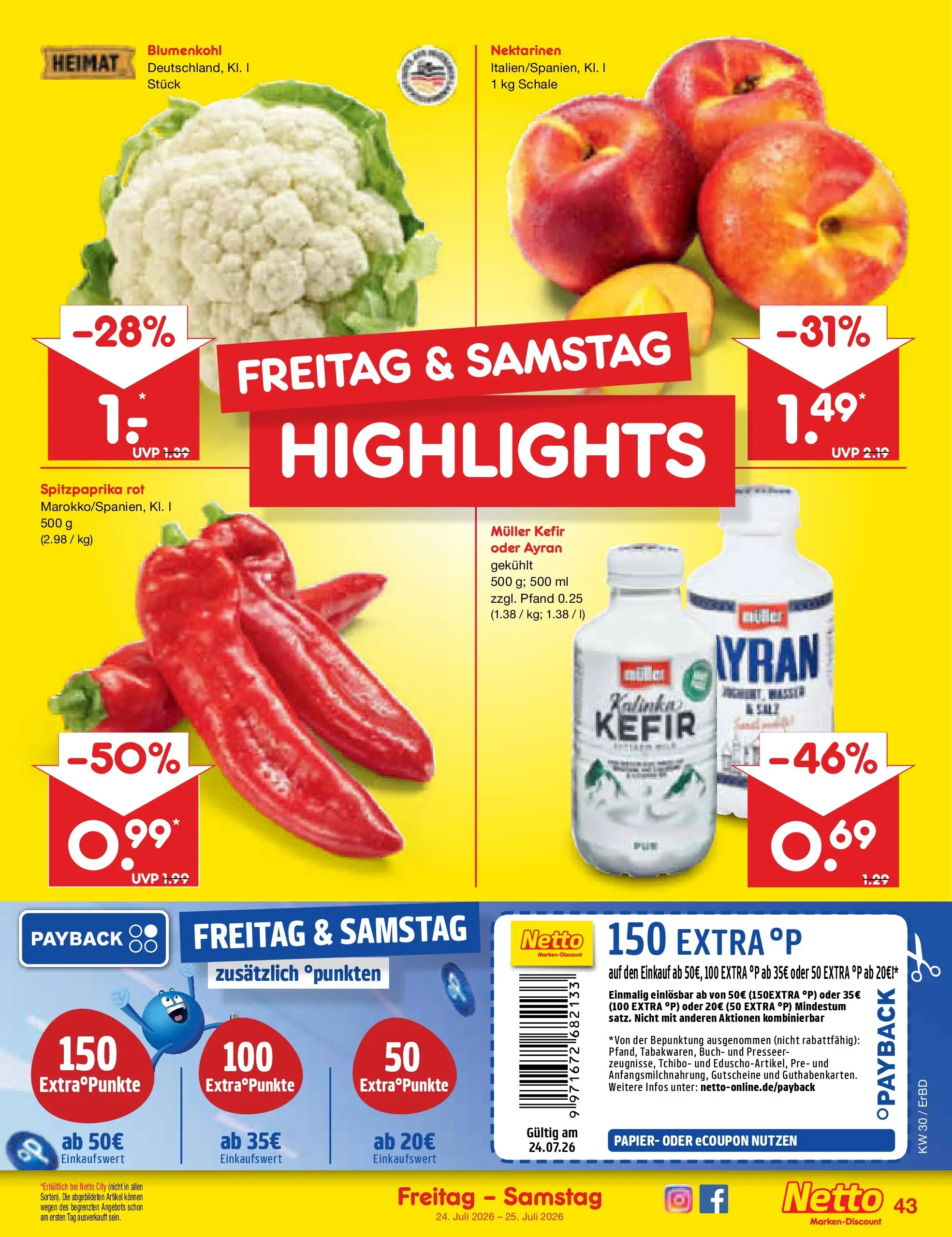 Netto Marken-Discount Prospekt Weimar (ab 19.07.2026) » Angebote | Seite: 67 | Produkte: Kefir, Nektarinen, Blumenkohl