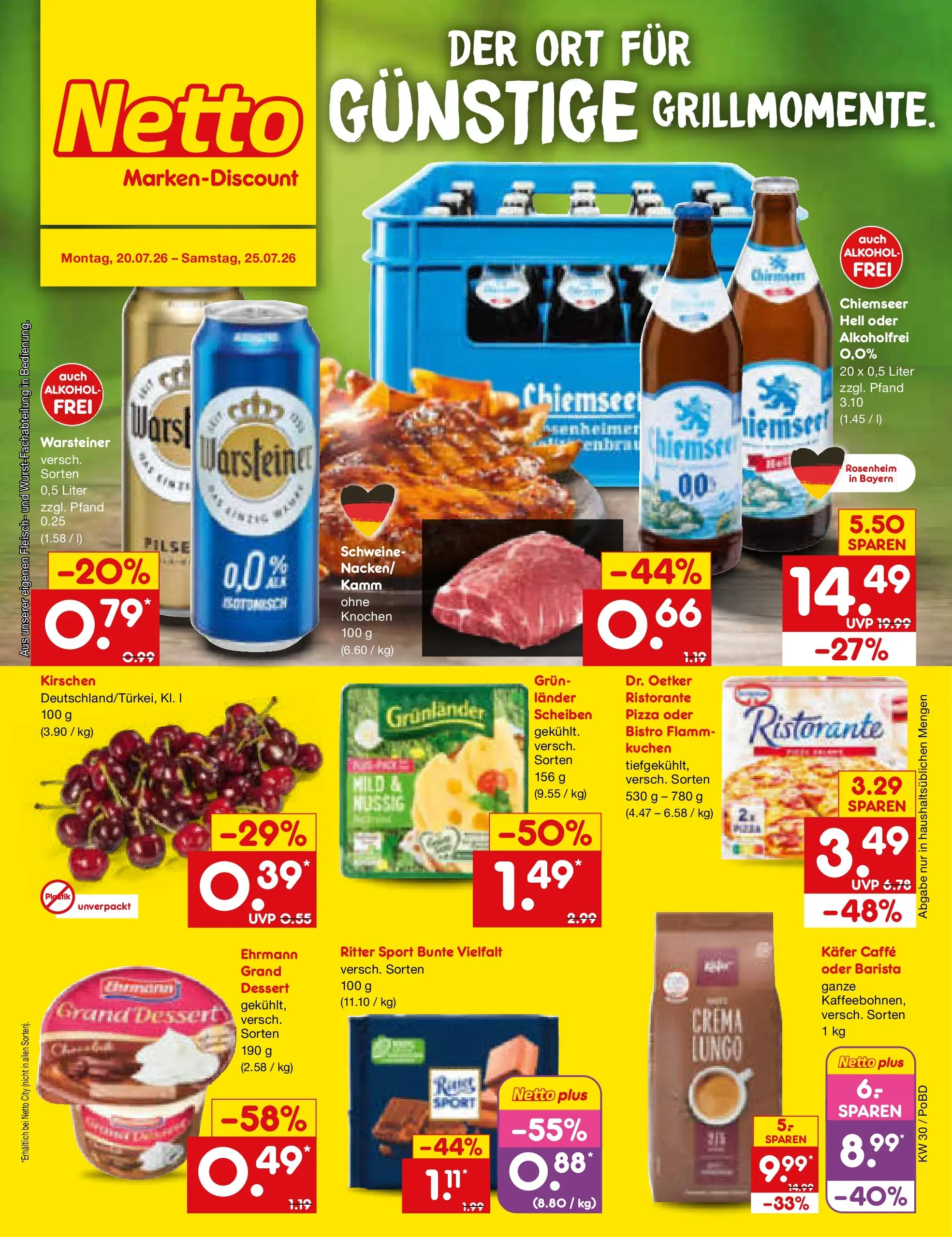 Netto Marken-Discount Prospekt Selb (ab 20.07.2026) » Angebote | Seite: 1 | Produkte: Ritter sport, Grunlander, Warsteiner, Fleisch