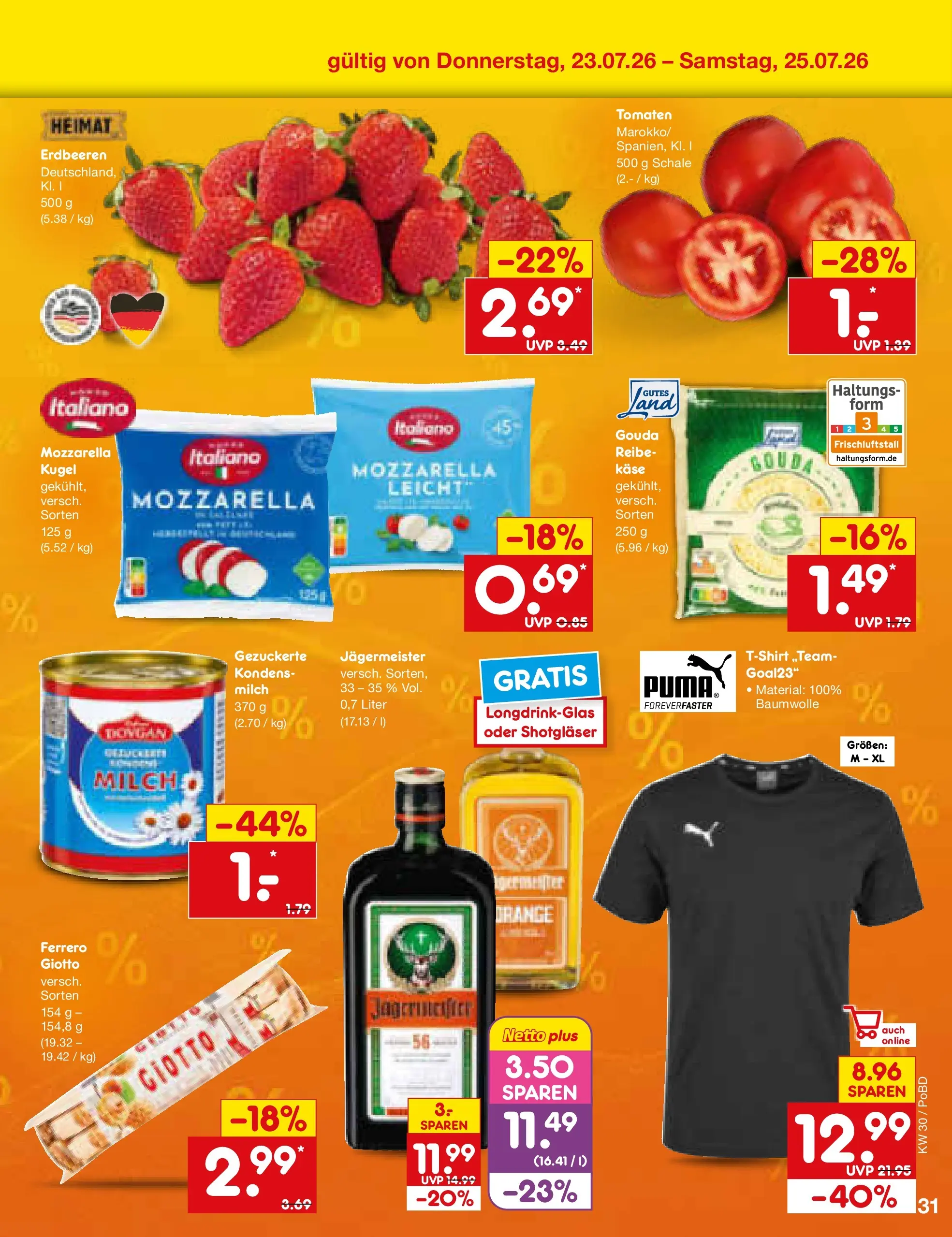 Netto Marken-Discount Prospekt Selb (ab 20.07.2026) » Angebote | Seite: 51 | Produkte: Milch, Käse, Jägermeister, Erdbeeren