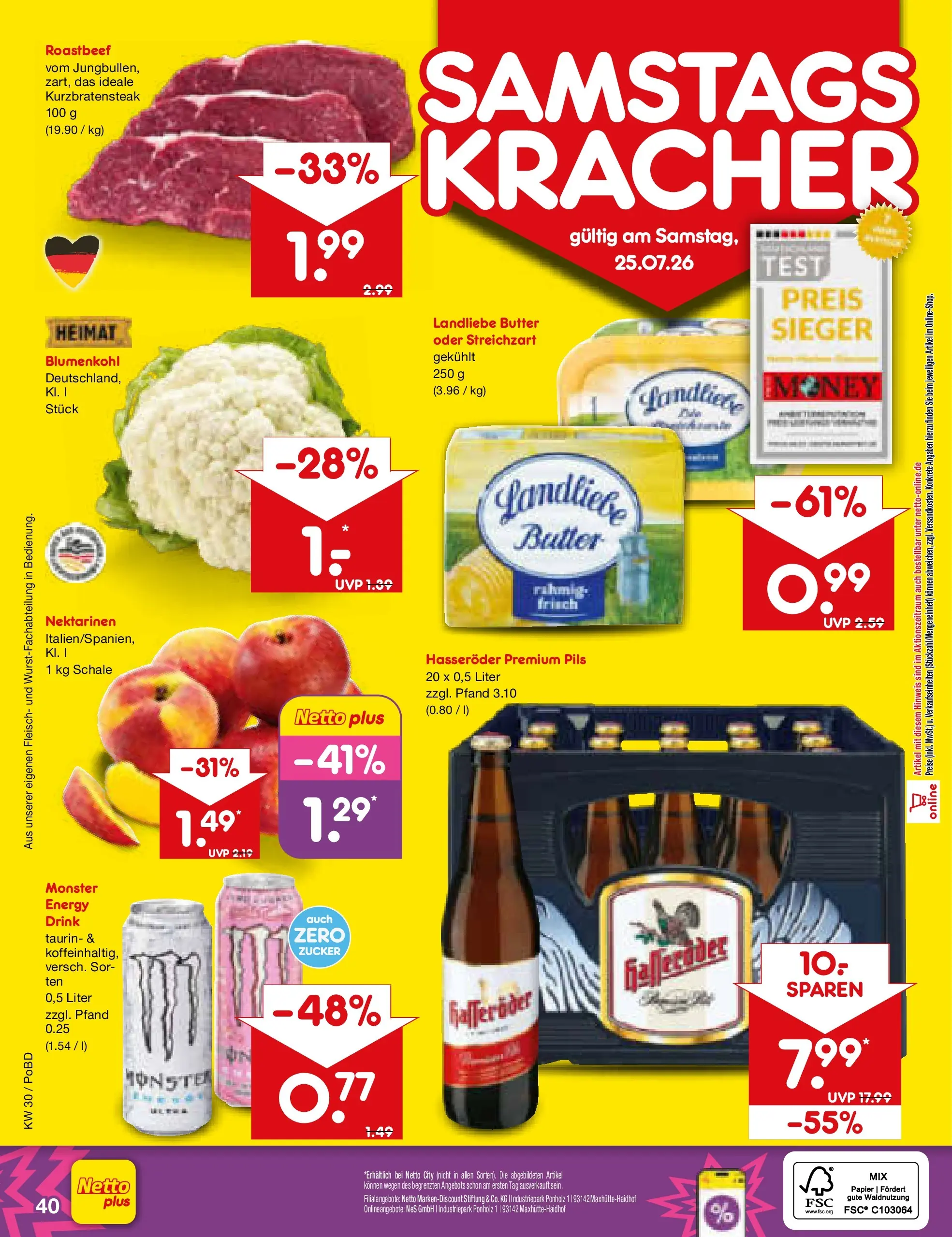 Netto Marken-Discount Prospekt Selb (ab 20.07.2026) » Angebote | Seite: 64 | Produkte: Butter, Landliebe butter, Hasseröder, Fleisch