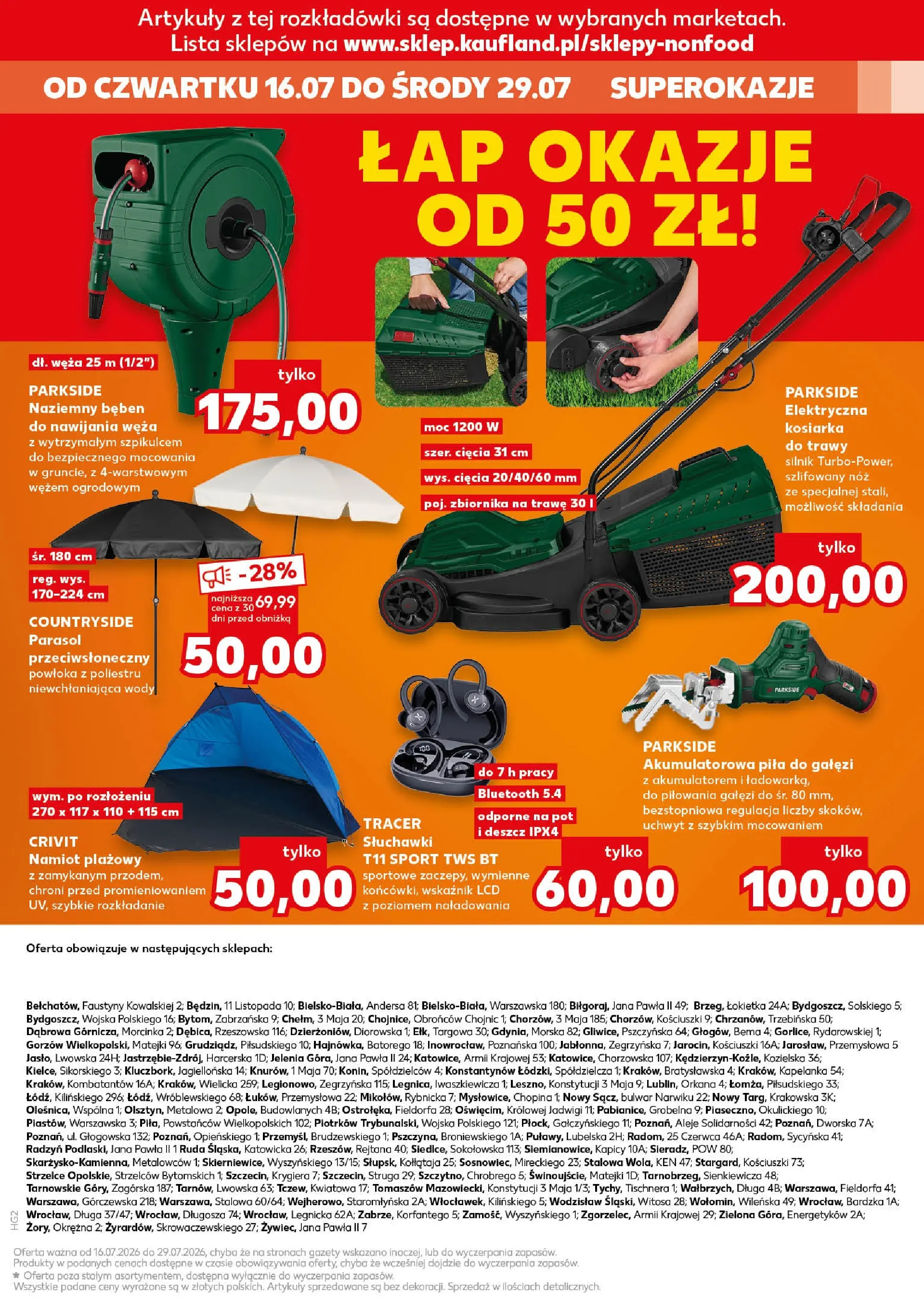 Kaufland gazetka - Złap Okazje od 16.07.2026 - od jutra PDF | Strona: 15 | Produkty: Namiot plażowy, Trawy, Słuchawki, Kosiarka