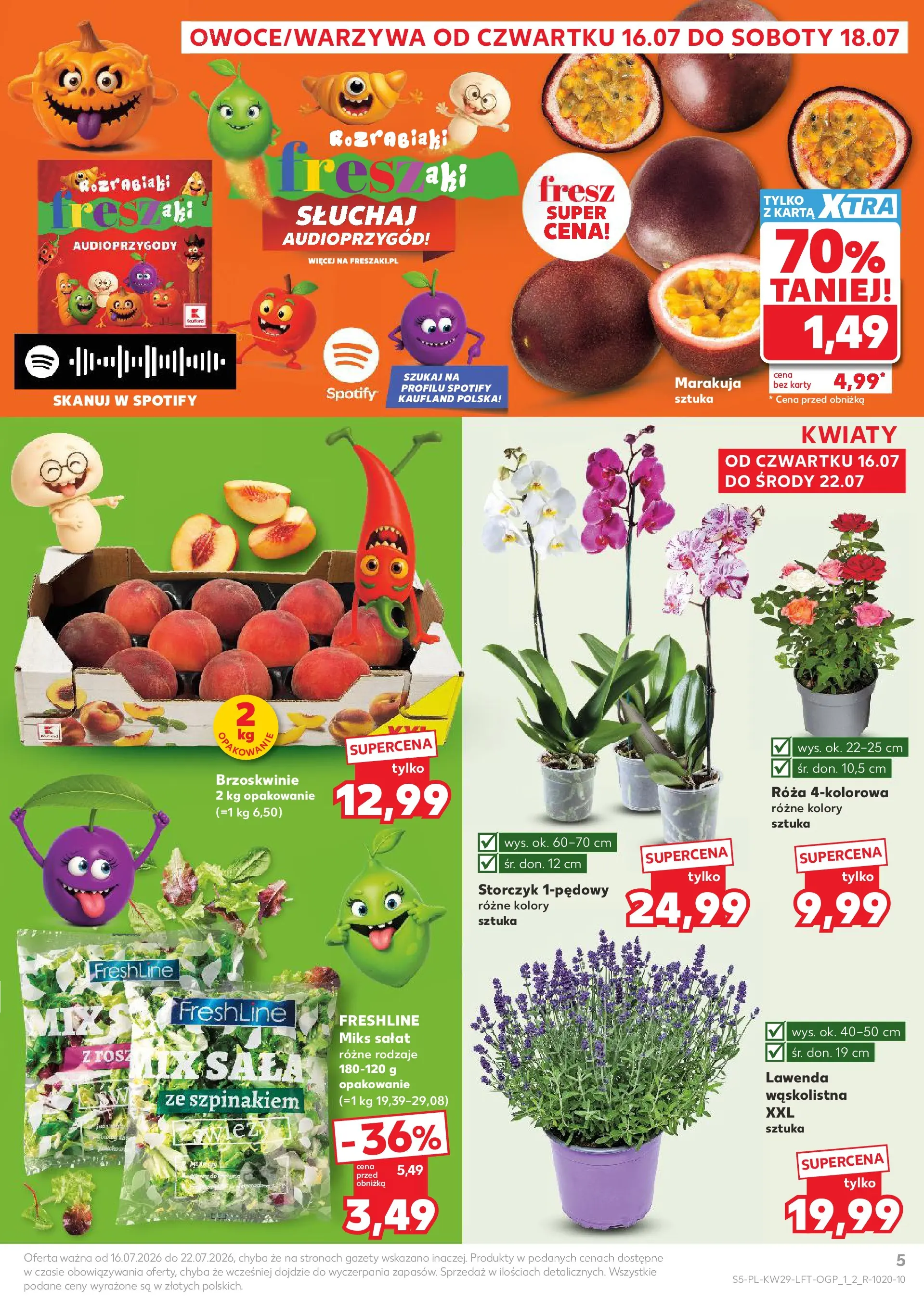 Kaufland gazetka (16.07.2026) - od jutra | Strona: 5 | Produkty: Karta, Storczyk, Brzoskwinie, Kwiaty Kaufland gazetka od 16.07.2026 - od jutra PDF | Strona: 5 | Produkty: Karta, Storczyk, Brzoskwinie, Kwiaty