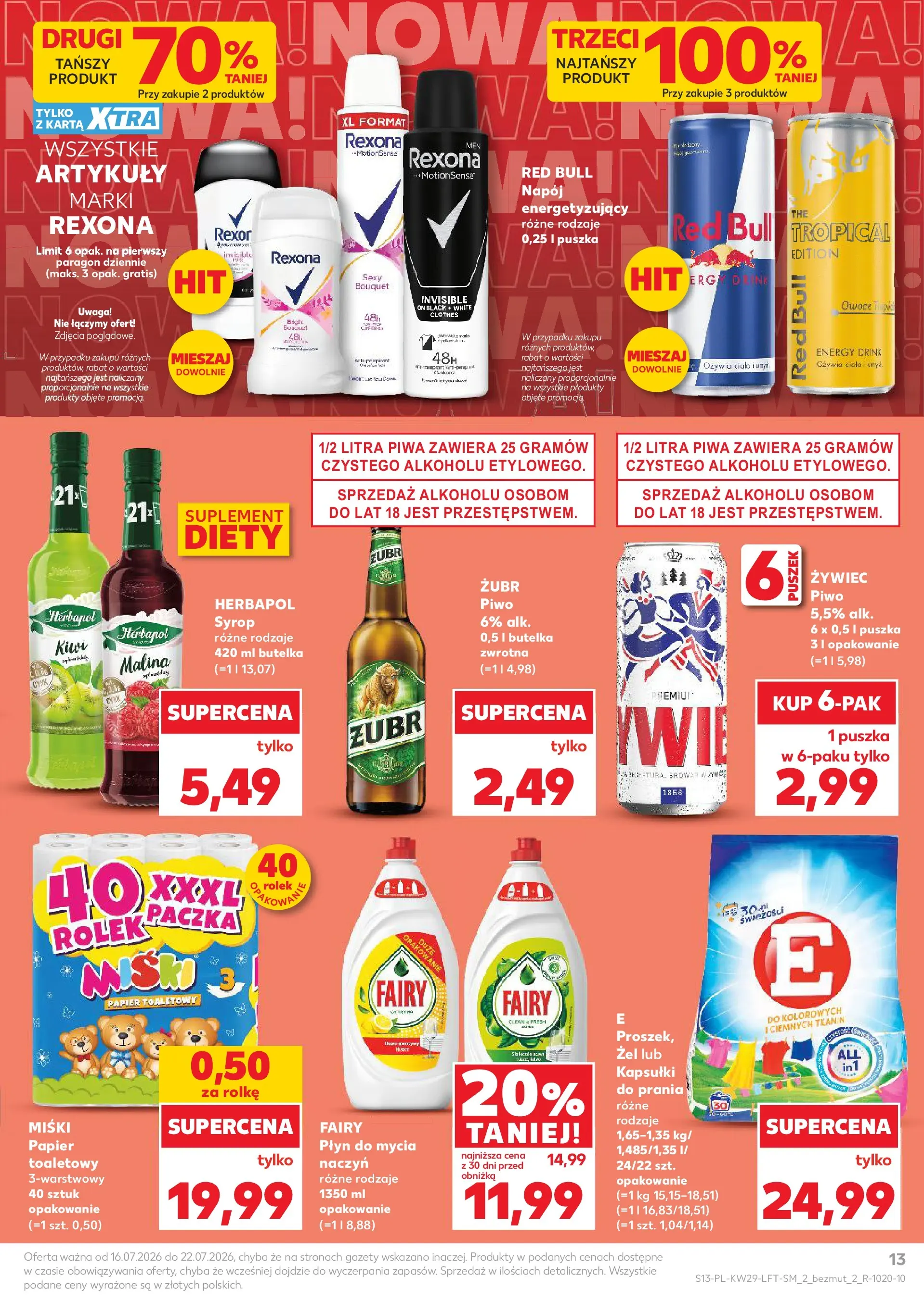 Kaufland gazetka (16.07.2026) - od jutra | Strona: 13 | Produkty: Karta, Malina, Piwo, Dezodorant Kaufland gazetka od 16.07.2026 - od jutra PDF | Strona: 13 | Produkty: Karta, Malina, Piwo, Dezodorant