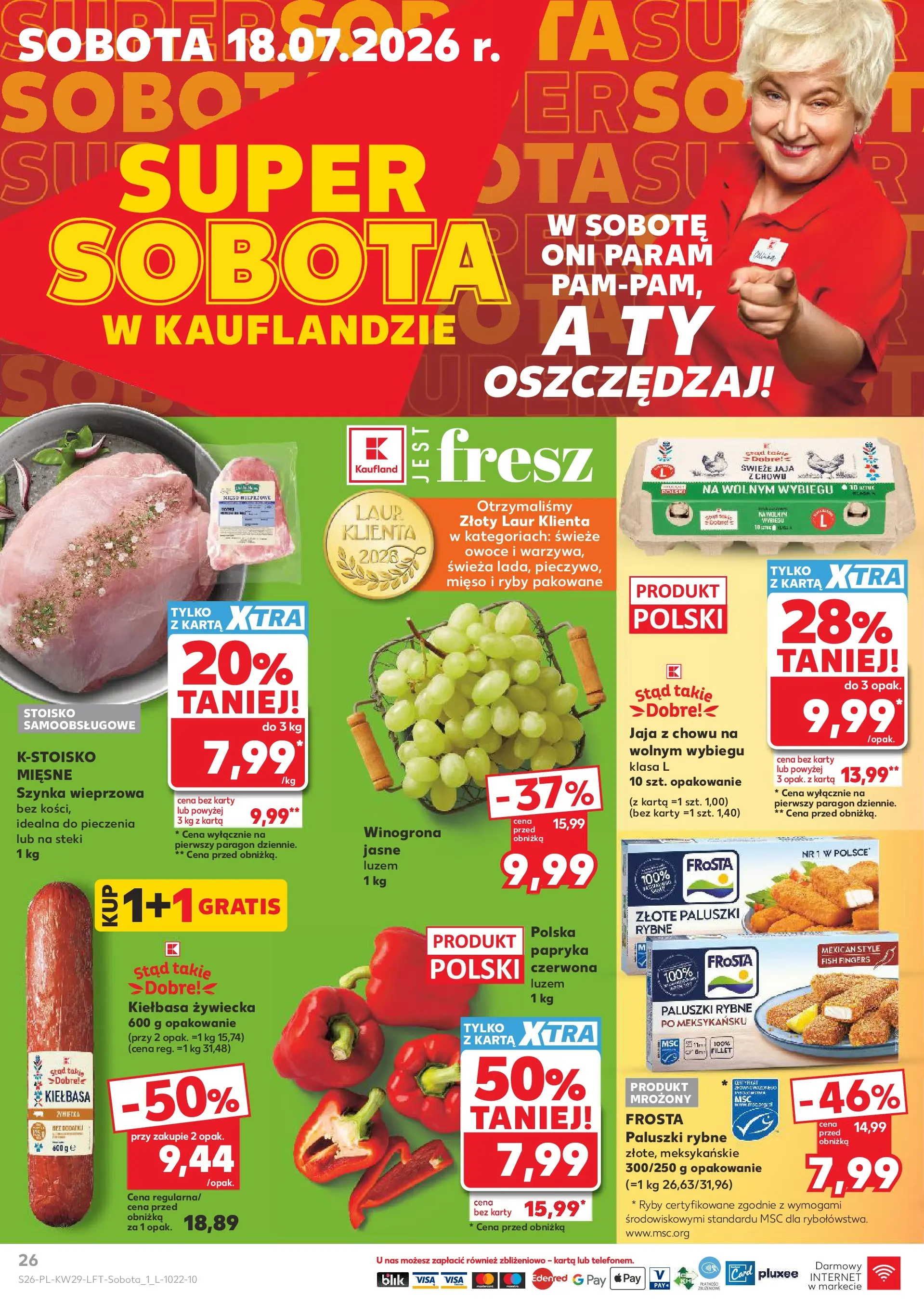 Kaufland gazetka (16.07.2026) - od jutra | Strona: 26 | Produkty: Kiełbasa, Karta, Szynka, Jaja Kaufland gazetka od 16.07.2026 - od jutra PDF | Strona: 26 | Produkty: Kiełbasa, Karta, Szynka, Jaja