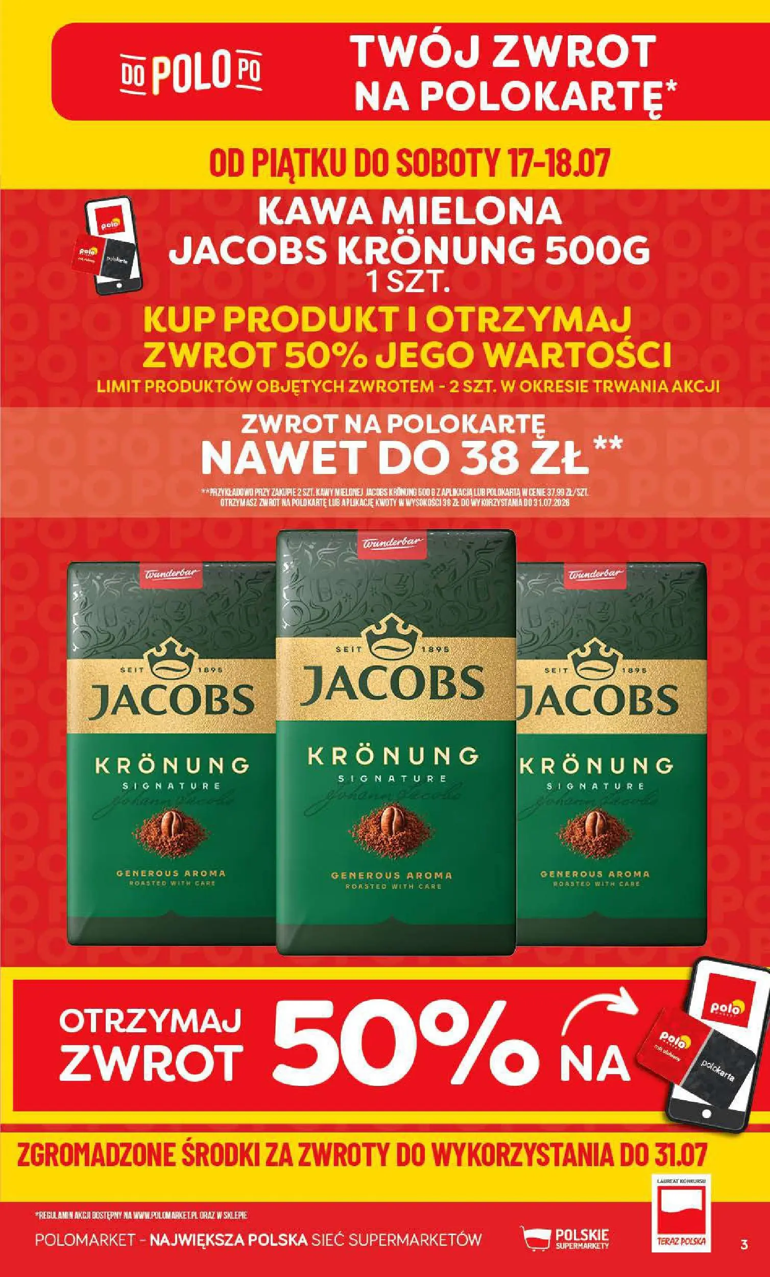 Nowa POLOmarket gazetka od jutra 15.07.2026 | Strona: 3 | Produkty: Kawa
