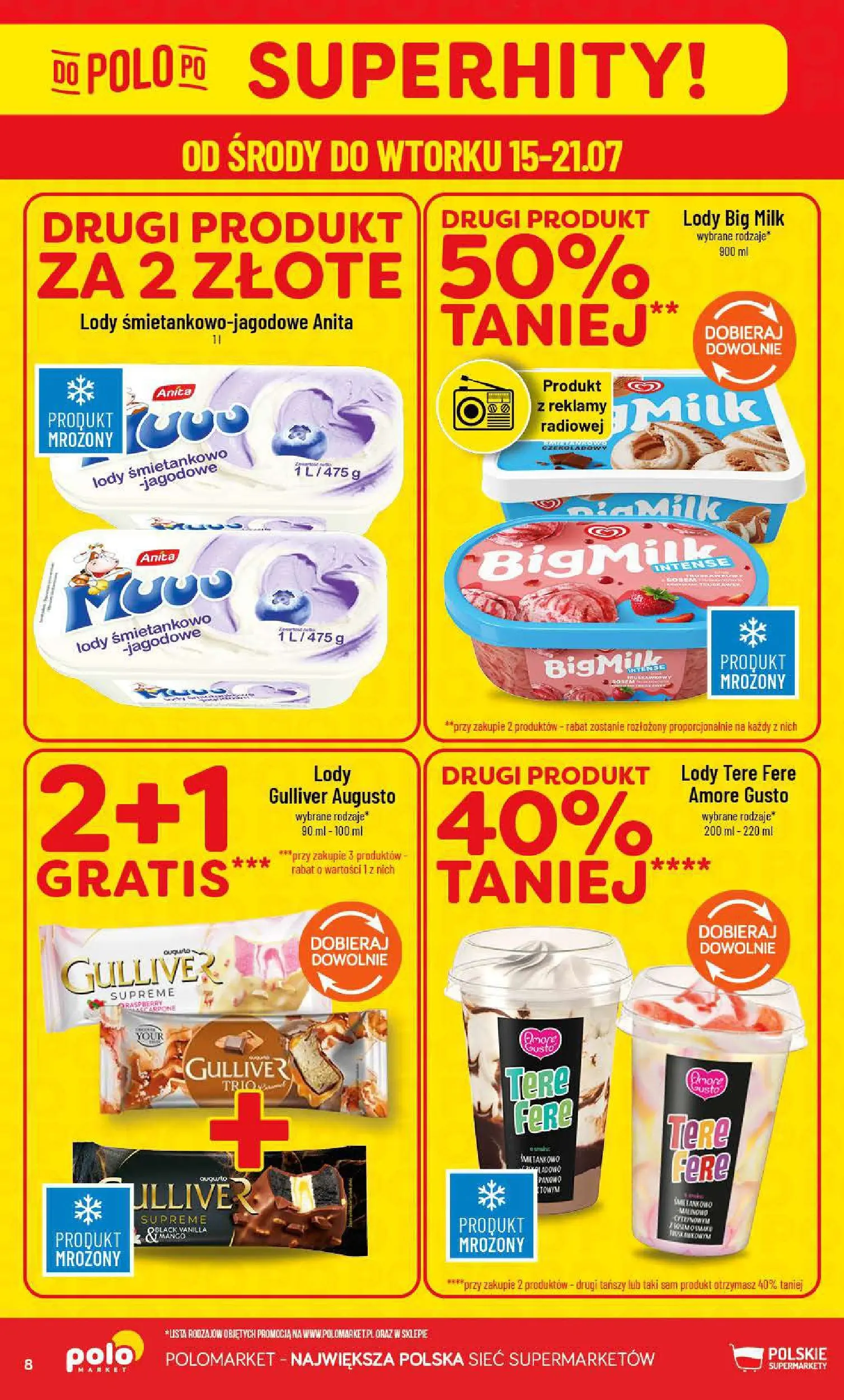 Nowa POLOmarket gazetka od jutra 15.07.2026 | Strona: 8 | Produkty: Mango, Big Milk, Lody
