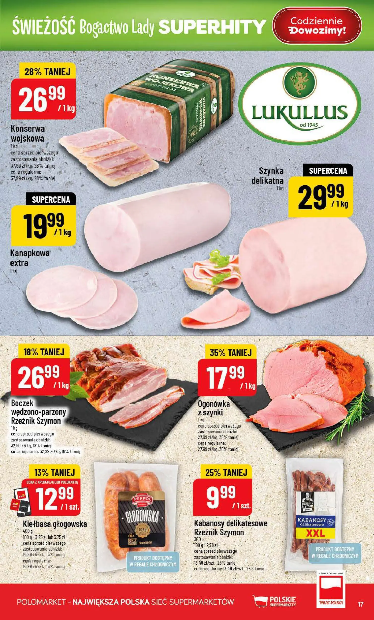 Nowa POLOmarket gazetka od jutra 15.07.2026 | Strona: 17 | Produkty: Kiełbasa, Kabanosy, Szynka, Boczek