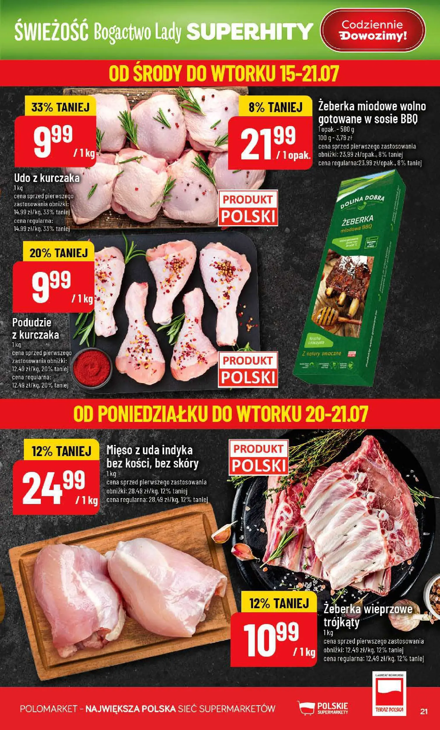 Nowa POLOmarket gazetka od jutra 15.07.2026 | Strona: 21 | Produkty: Mięso, Podudzie z kurczaka, Wolno gotowane