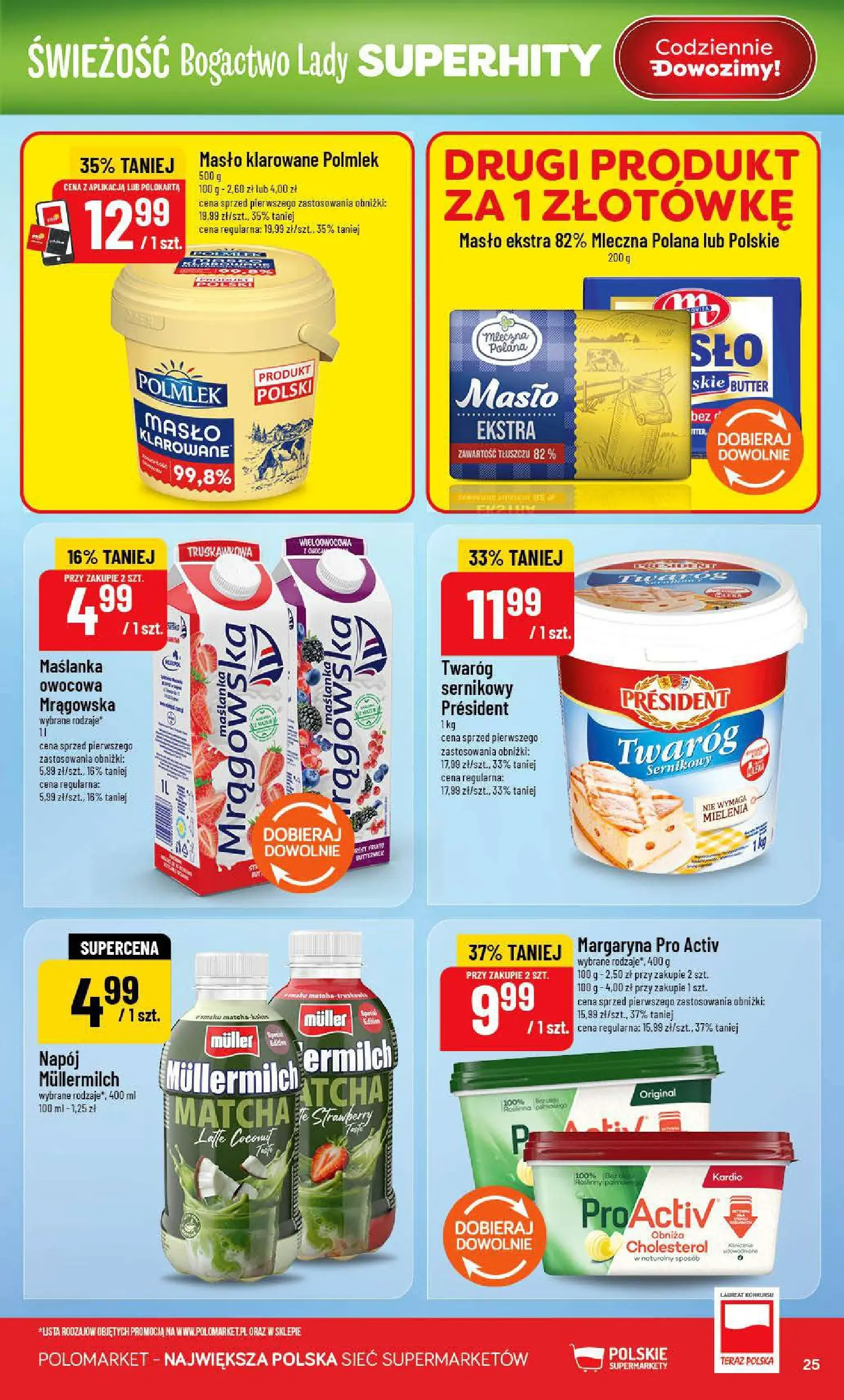 Nowa POLOmarket gazetka od jutra 15.07.2026 | Strona: 25 | Produkty: Masło klarowane, Maślanka, Margaryna, Masło