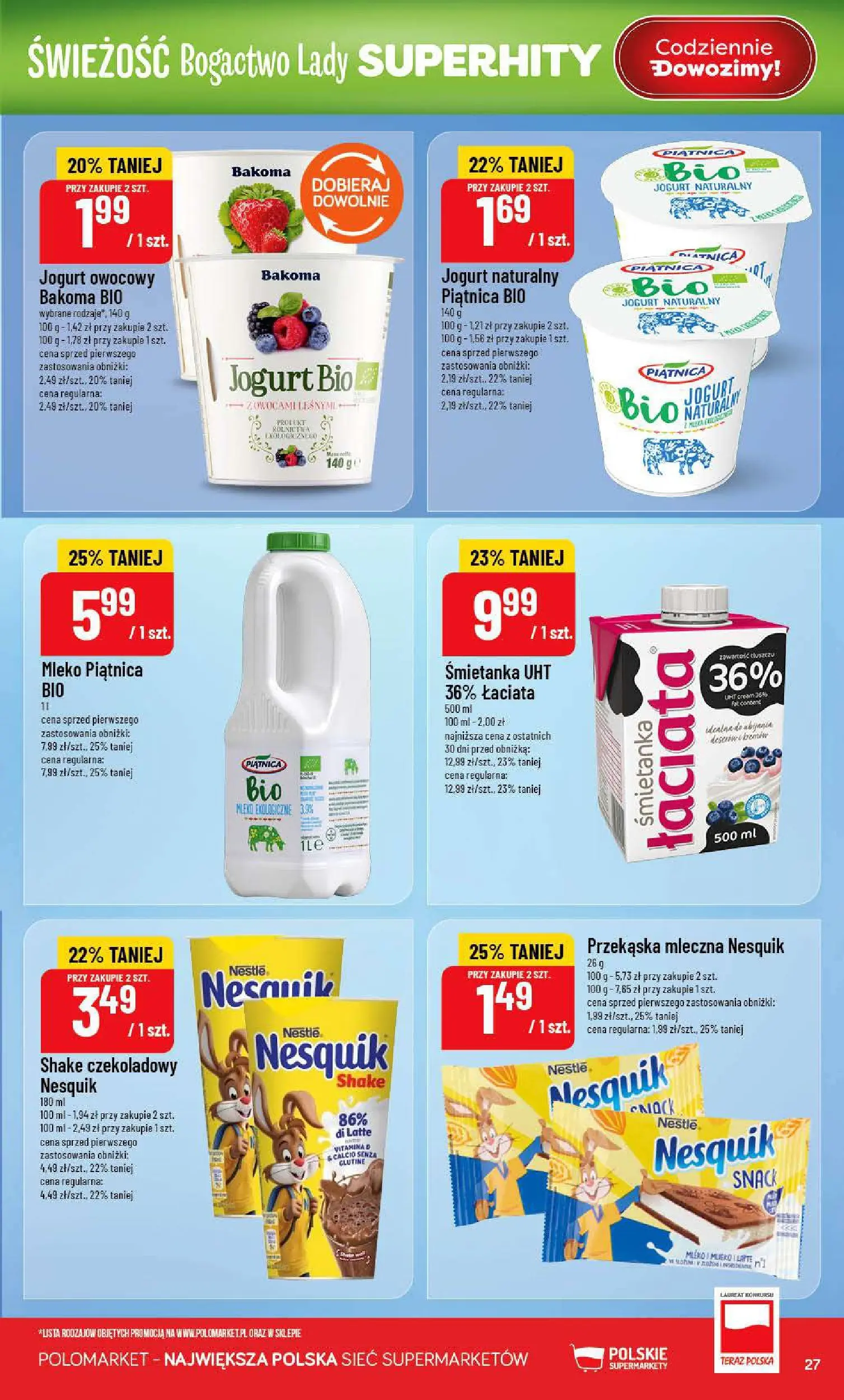 Nowa POLOmarket gazetka od jutra 15.07.2026 | Strona: 27 | Produkty: Jogurt Bio, Jogurt naturalny, Jogurt owocowy, Jogurt
