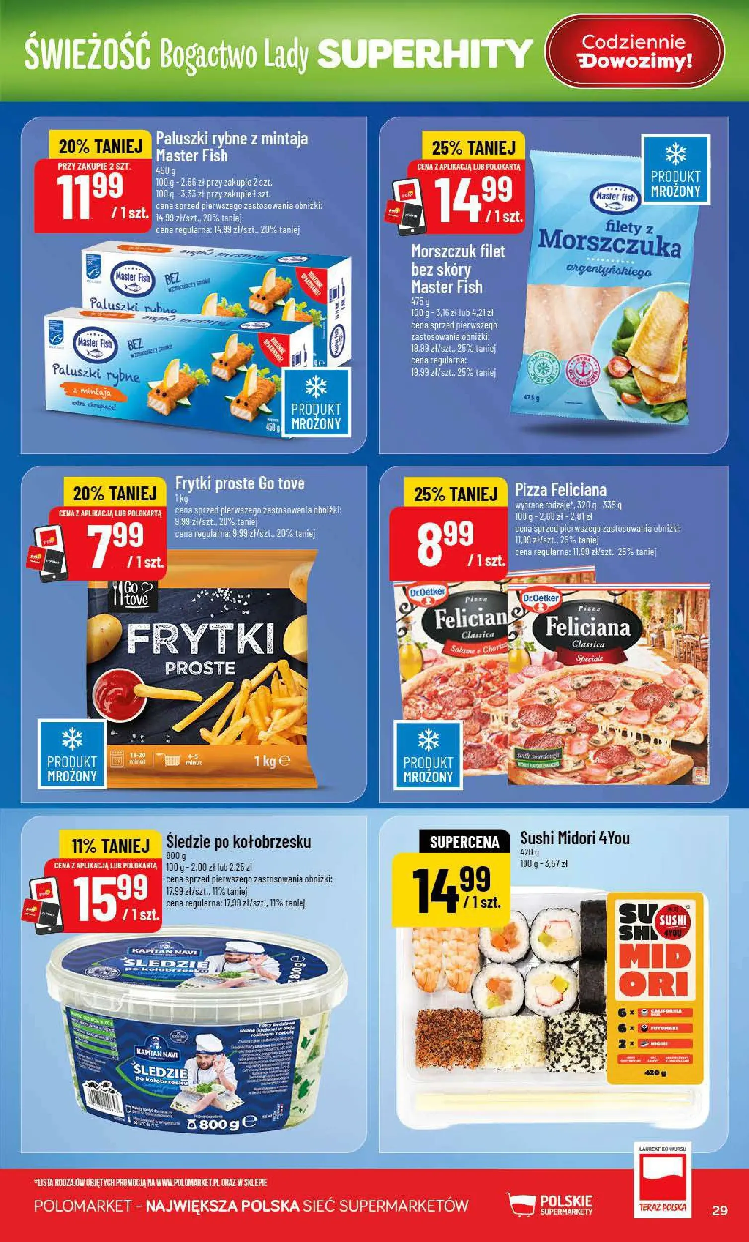 Nowa POLOmarket gazetka od jutra 15.07.2026 | Strona: 29 | Produkty: Sushi, Paluszki, Pizza, Frytki