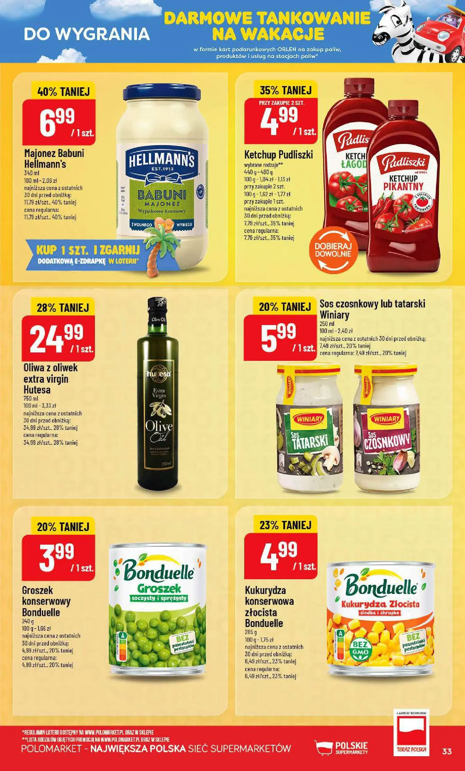 Nowa POLOmarket gazetka od jutra 15.07.2026 | Strona: 33 | Produkty: Oliwa z oliwek, Oliwa z oliwek extra virgin, Ketchup pudliszki, Majonez