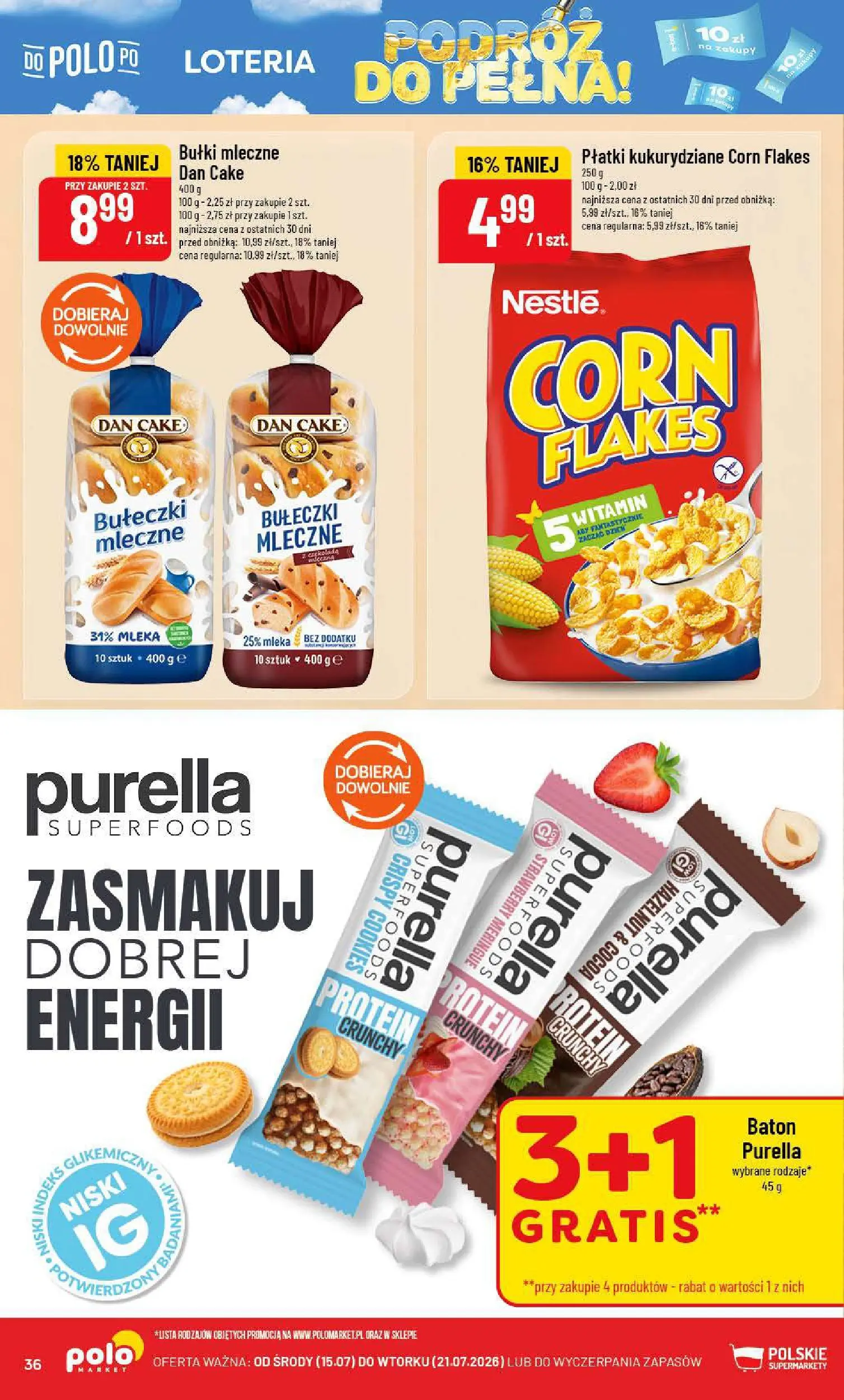 Nowa POLOmarket gazetka od jutra 15.07.2026 | Strona: 36 | Produkty: Mleka, Płatki kukurydziane, Baton, Corn Flakes