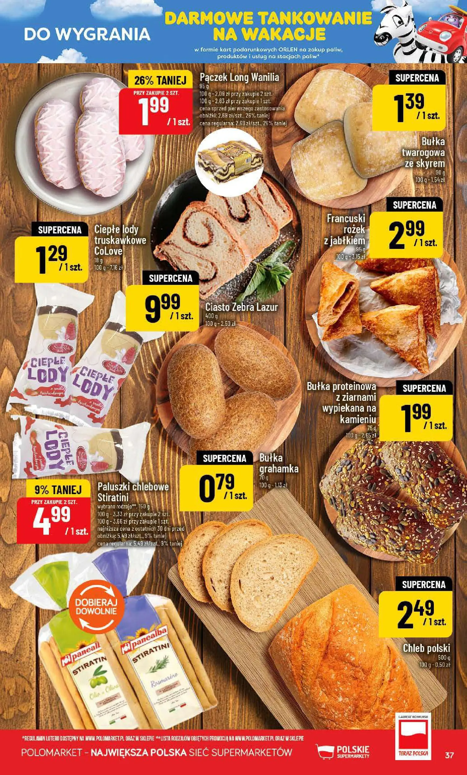 Nowa POLOmarket gazetka od jutra 15.07.2026 | Strona: 37 | Produkty: Ciasto, Bułka, Ciepłe lody, Paluszki chlebowe