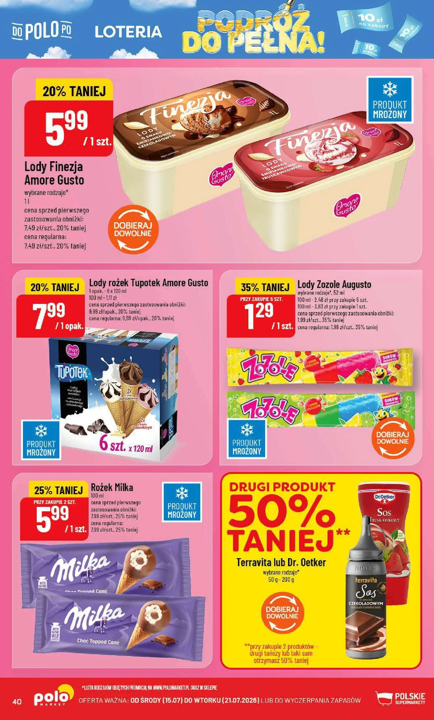 Nowa POLOmarket gazetka od jutra 15.07.2026 | Strona: 40 | Produkty: Milka, Lody
