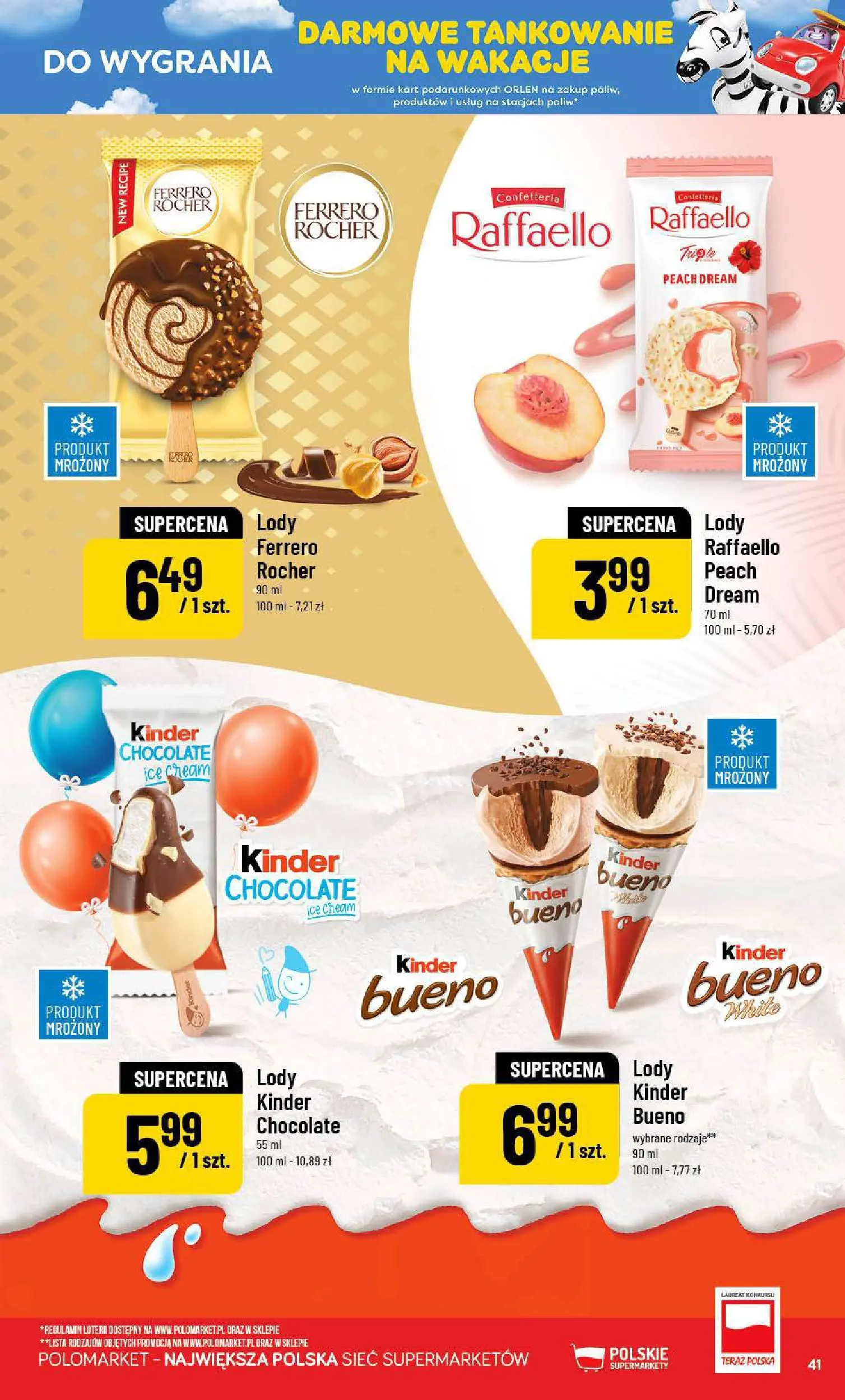 Nowa POLOmarket gazetka od jutra 15.07.2026 | Strona: 41 | Produkty: Kinder Bueno, Lody, Ferrero rocher