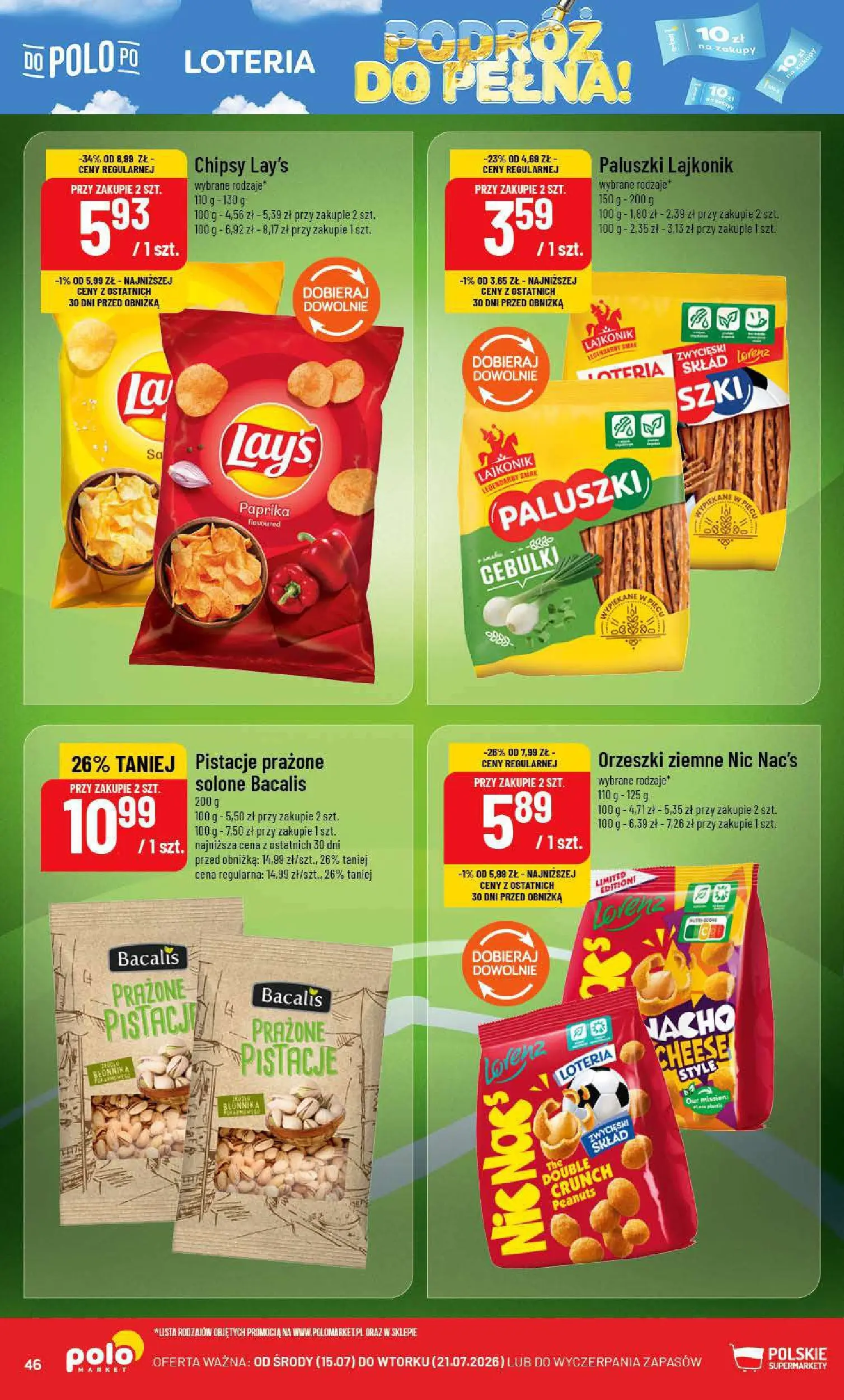 Nowa POLOmarket gazetka od jutra 15.07.2026 | Strona: 46 | Produkty: Chipsy, Paluszki, Orzeszki ziemne