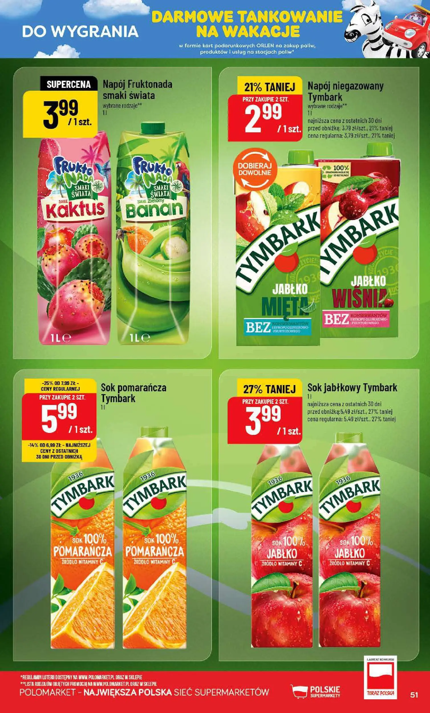 Nowa POLOmarket gazetka od jutra 15.07.2026 | Strona: 51 | Produkty: Sok jabłkowy, Sok, Banan