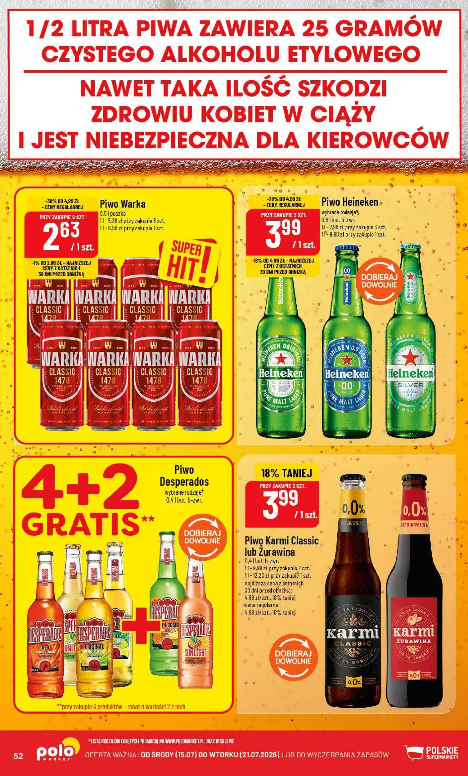 Nowa POLOmarket gazetka od jutra 15.07.2026 | Strona: 52 | Produkty: Warka, Piwo Warka, Żurawina, Piwo