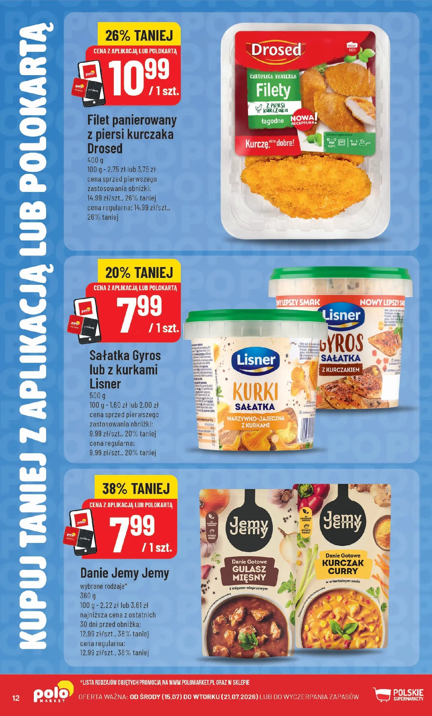 Nowa POLOmarket gazetka od jutra 15.07.2026 | Strona: 12 | Produkty: Curry, Kurczak, Sałatka z kurczakiem, Sałatka gyros