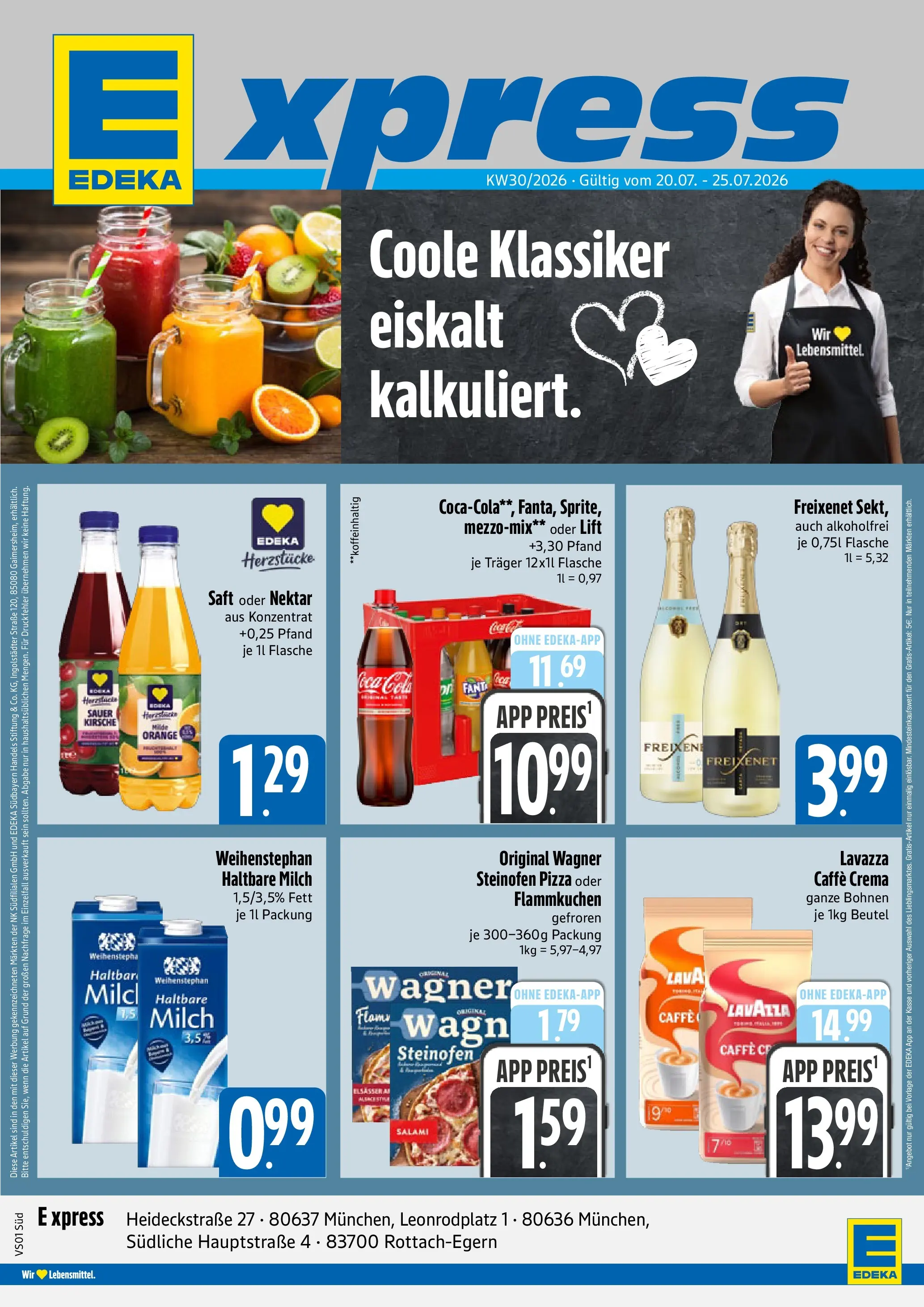 Angebote - E xpress: Wochenangebote (ab 20.07.2026) zum Blättern | Seite: 1 | Produkte: Cola, Milch, Salami, Pizza