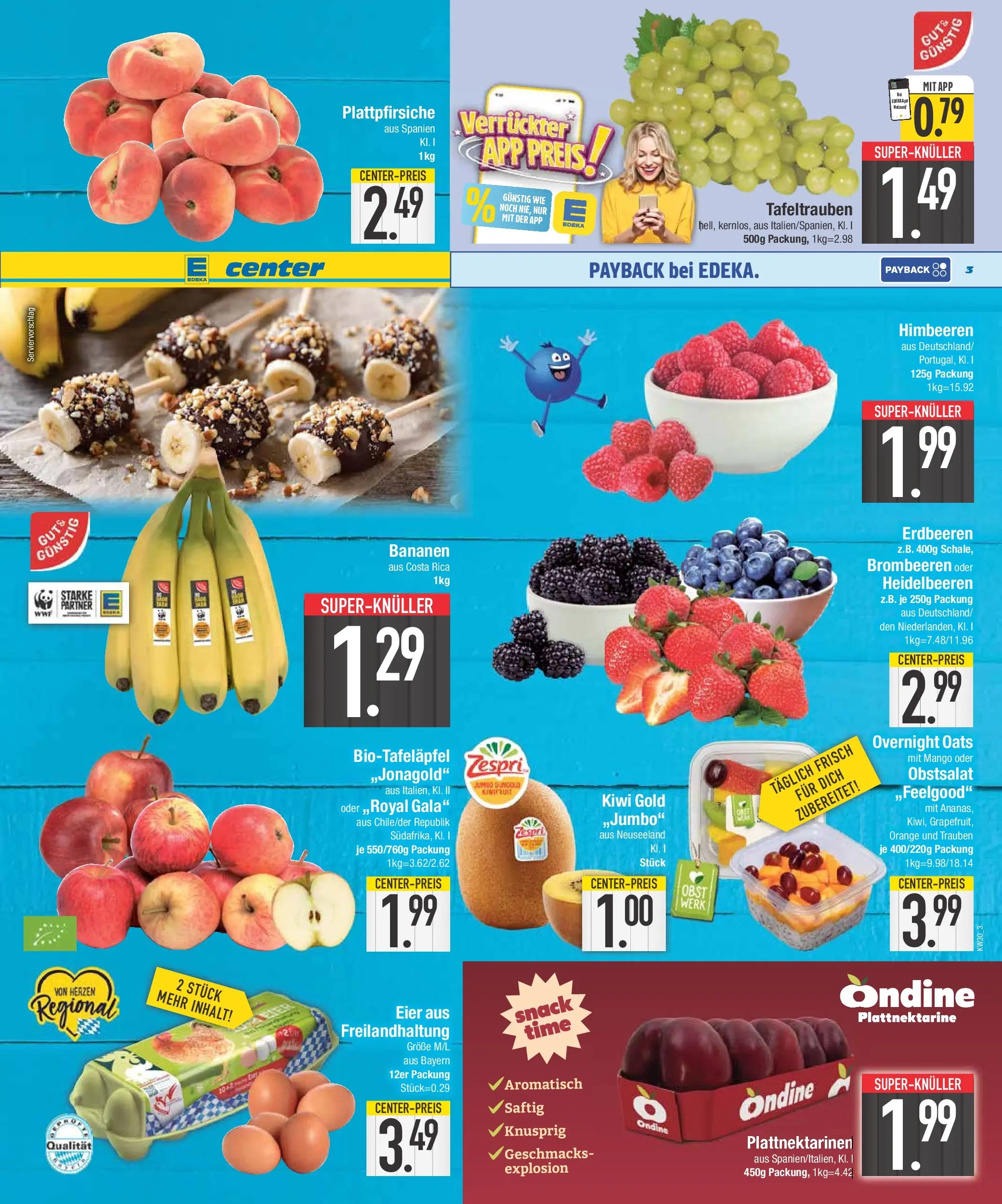 E center Prospekt Bad Reichenhall (ab 20.07.2026) zum Blättern | Seite: 3 | Produkte: Eier, Bananen, Heidelbeeren, Kiwi