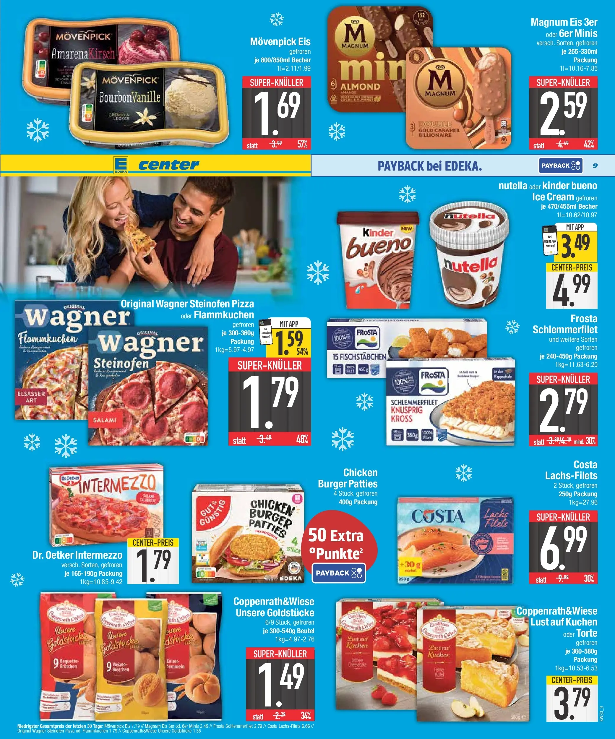 E center Prospekt Bad Reichenhall (ab 20.07.2026) zum Blättern | Seite: 9 | Produkte: Kinder bueno, Frosta, Salami, Kuchen