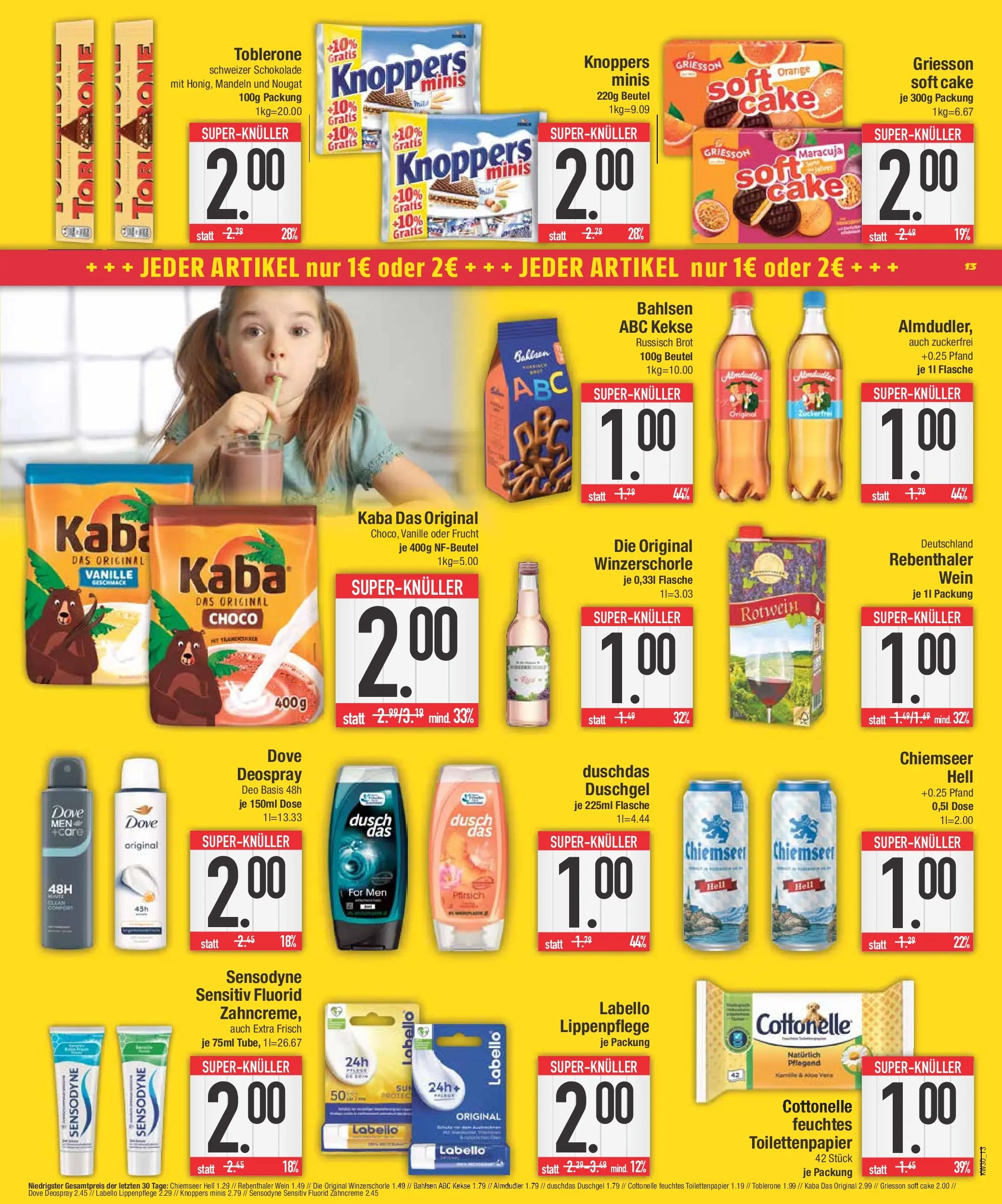 E center Prospekt Bad Reichenhall (ab 20.07.2026) zum Blättern | Seite: 13 | Produkte: Duschgel, Pfirsich, Knoppers, Wein