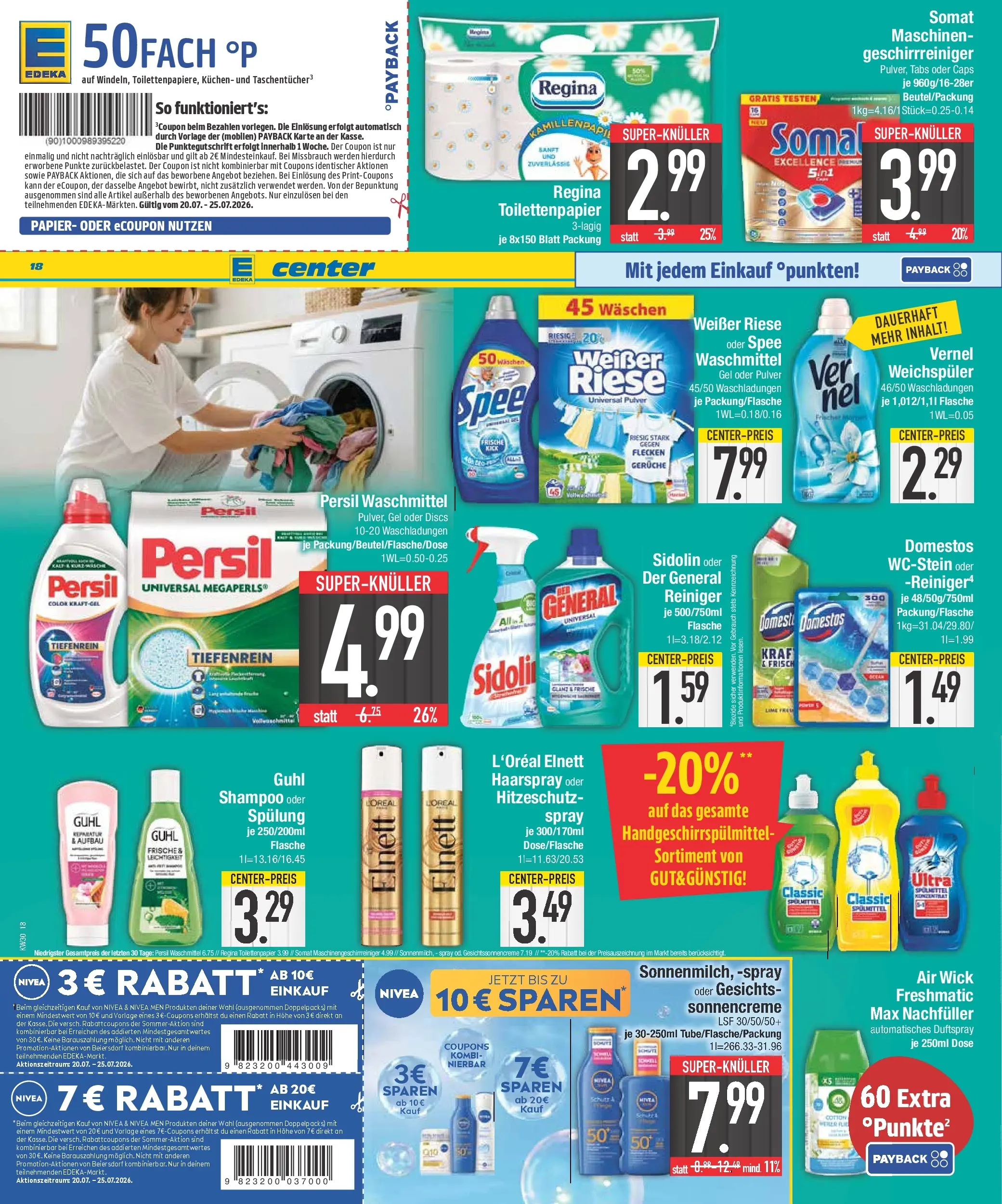 E center Prospekt Bad Reichenhall (ab 20.07.2026) zum Blättern | Seite: 18 | Produkte: Shampoo, Weichspüler, Kuchen, Vernel