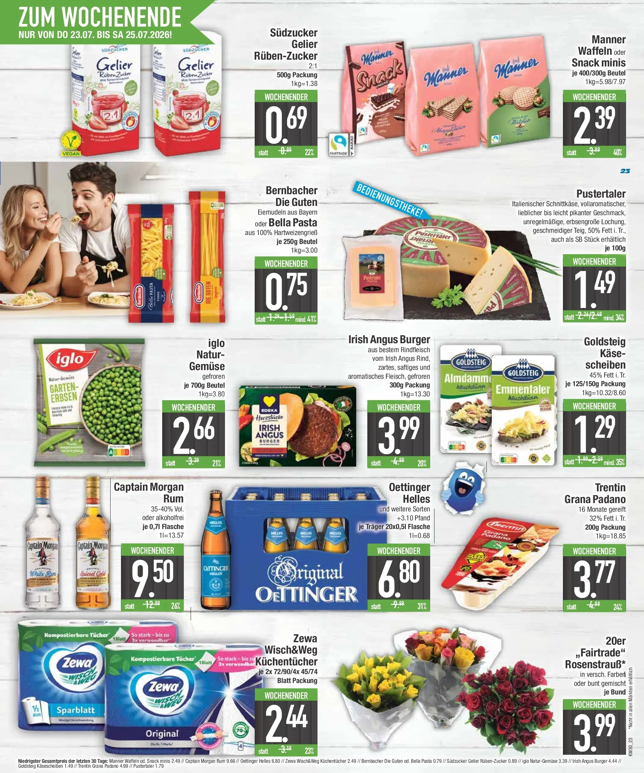 E center Prospekt Bad Reichenhall (ab 20.07.2026) zum Blättern | Seite: 23 | Produkte: Oettinger, Captain morgan, Rindfleisch, Erbsen