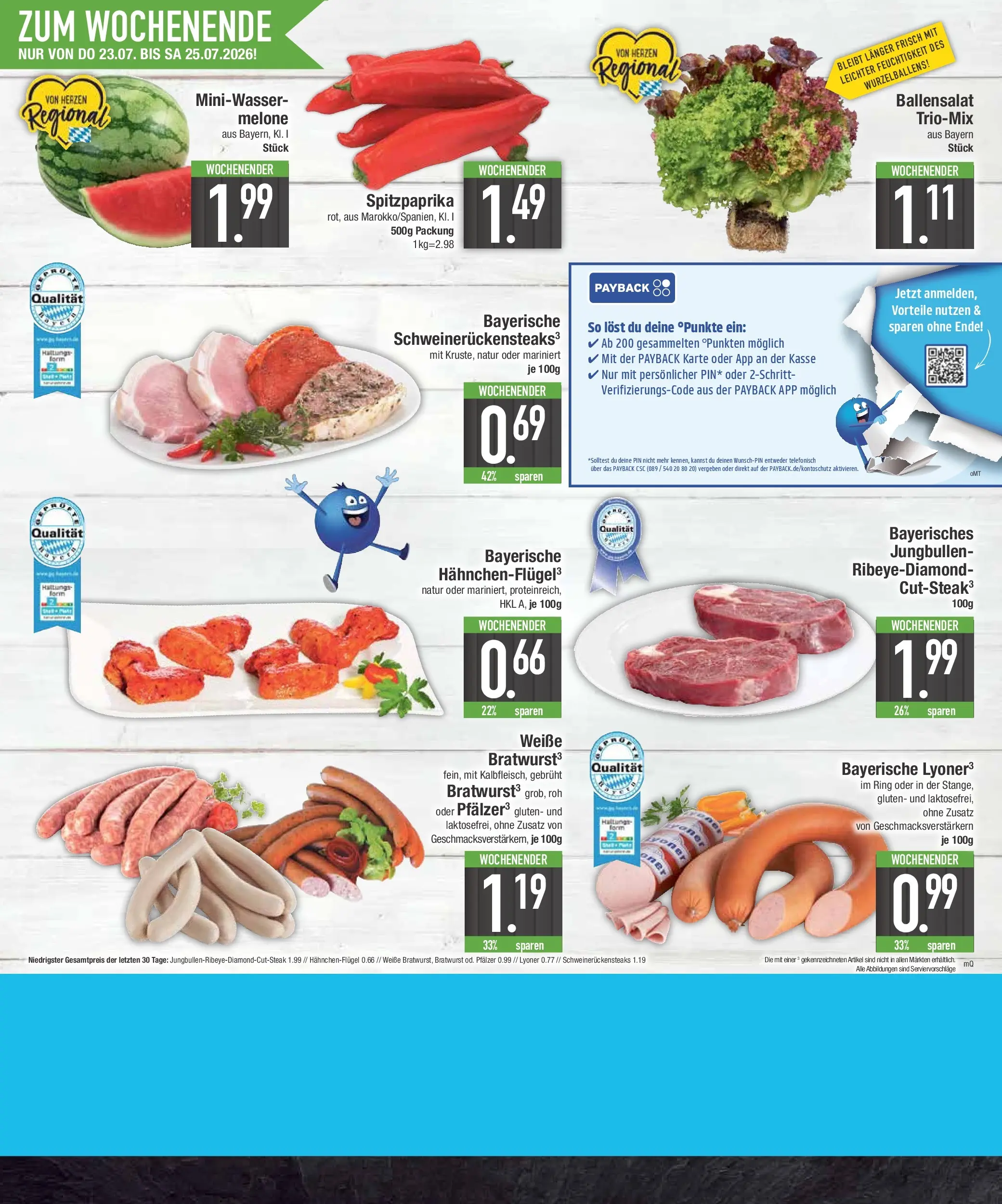 E center Prospekt München (ab 20.07.2026) zum Blättern | Seite: 26 | Produkte: Bratwurst, Melone