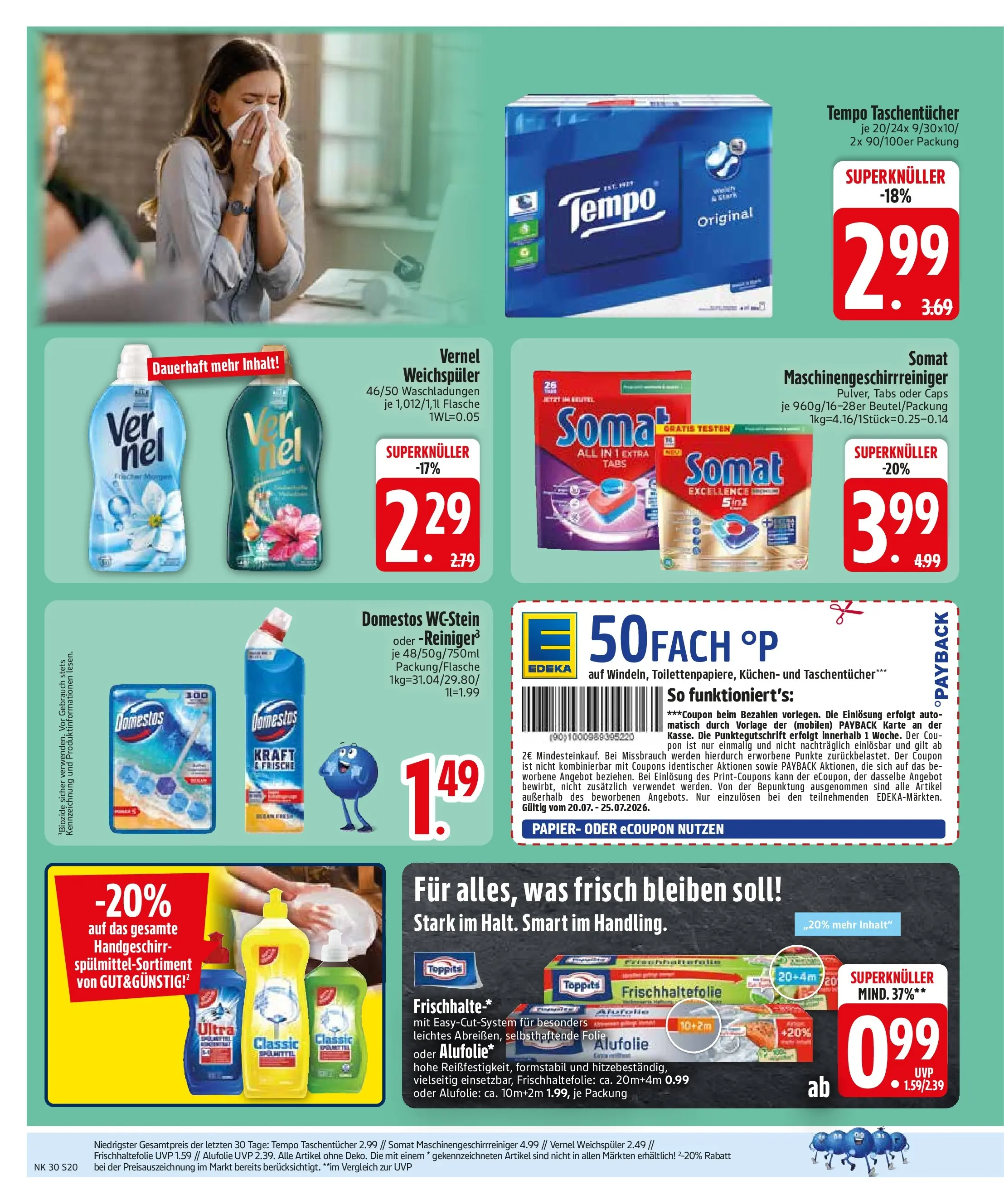 Edeka prospekt Trostberg (ab 20.07.2026) » Angebote Online | Seite: 22 | Produkte: Weichspüler, Tempo, Kuchen, Vernel