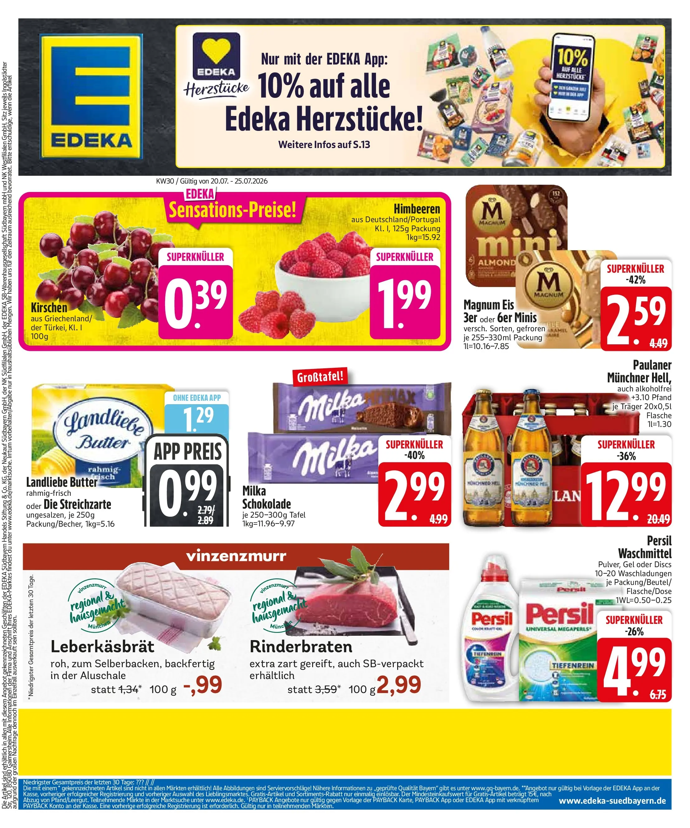 Edeka prospekt Murnau (ab 20.07.2026) » Angebote Online | Seite: 3 | Produkte: Rinderbraten, Butter, Milka, Kirschen