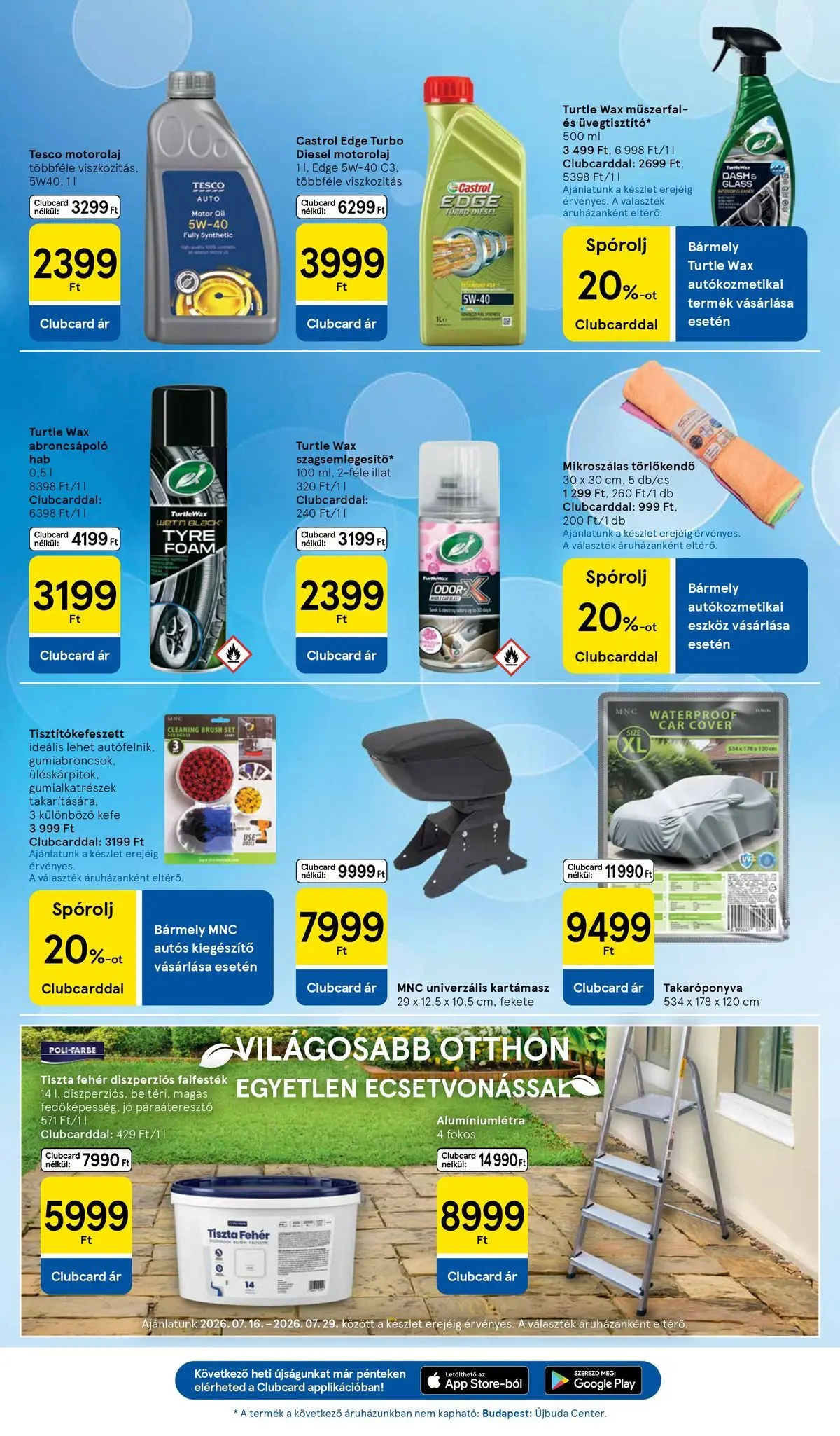 Tesco akciós újság - 2026.07.16.-tól - online | Oldal: 15 | Termékek: Takaróponyva, Törlőkendő, Motorolaj, Kefe