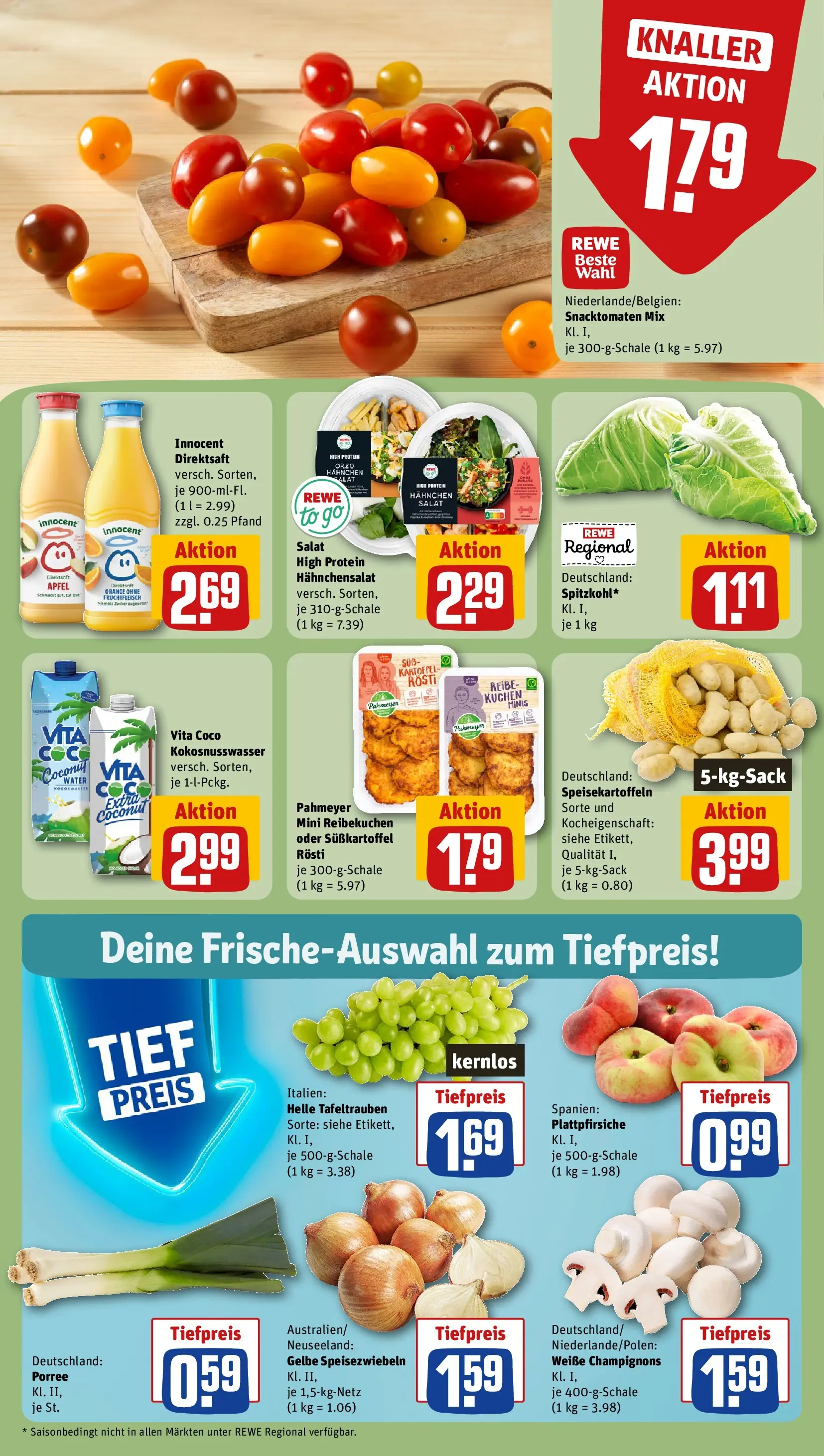 REWE Prospekt ab 20.07.2026 zum Blättern » Angebote | Seite: 4 | Produkte: Äpfel, Zucker, Kuchen, Salat