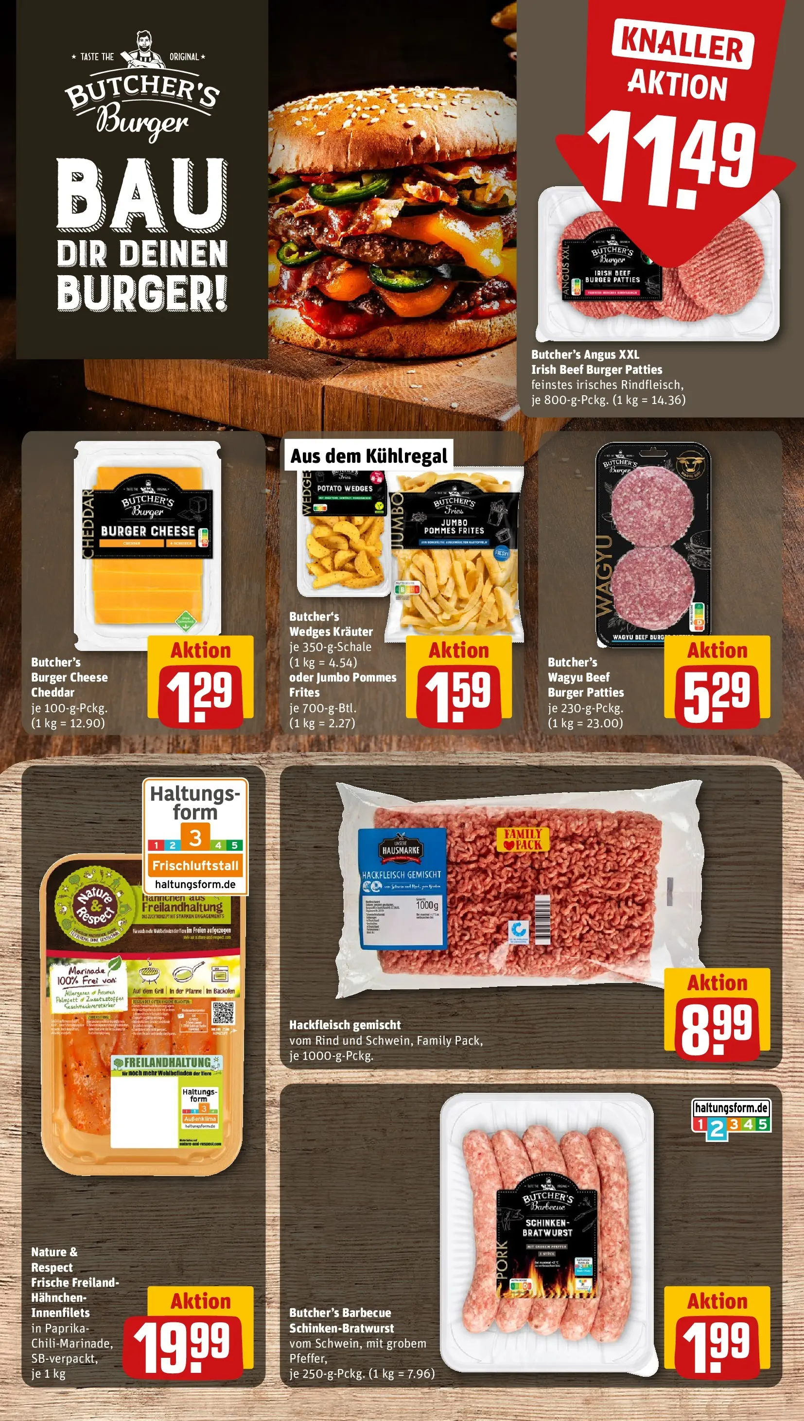 REWE Prospekt ab 20.07.2026 zum Blättern » Angebote | Seite: 11 | Produkte: Bratwurst, Burger, Pommes frites, Hackfleisch