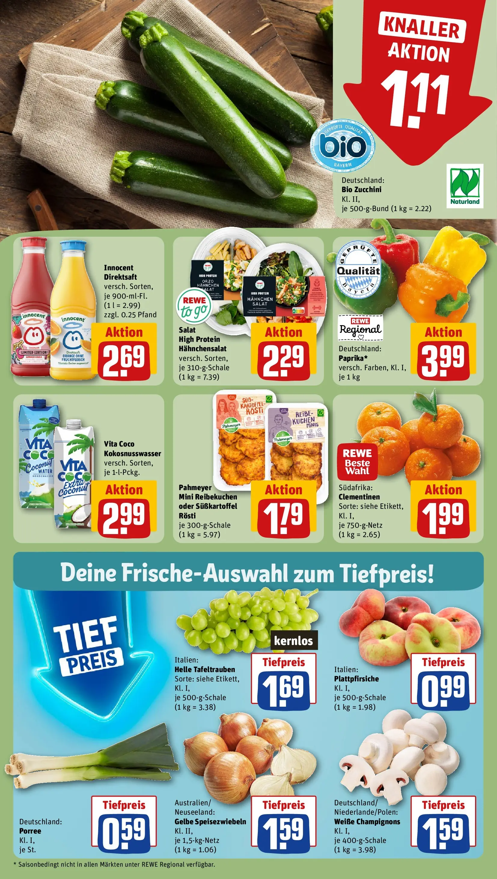 REWE Prospekt ab 20.07.2026 zum Blättern » Angebote | Seite: 8 | Produkte: Hahnchen, Zucchini, Kuchen, Salat