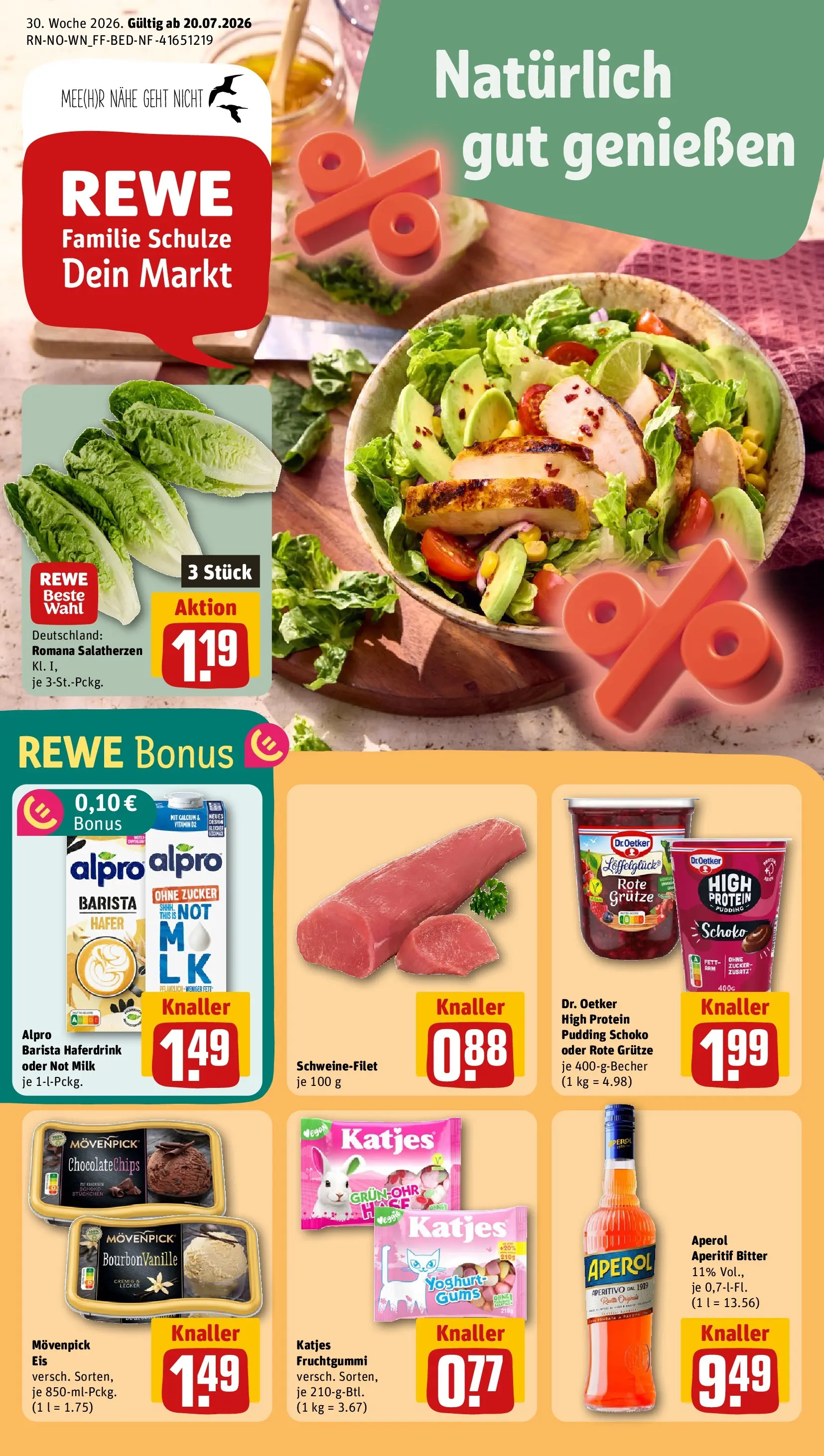REWE Prospekt ab 20.07.2026 zum Blättern » Angebote | Seite: 1 | Produkte: Katjes, Haferdrink, Schweinefilet, Zucker