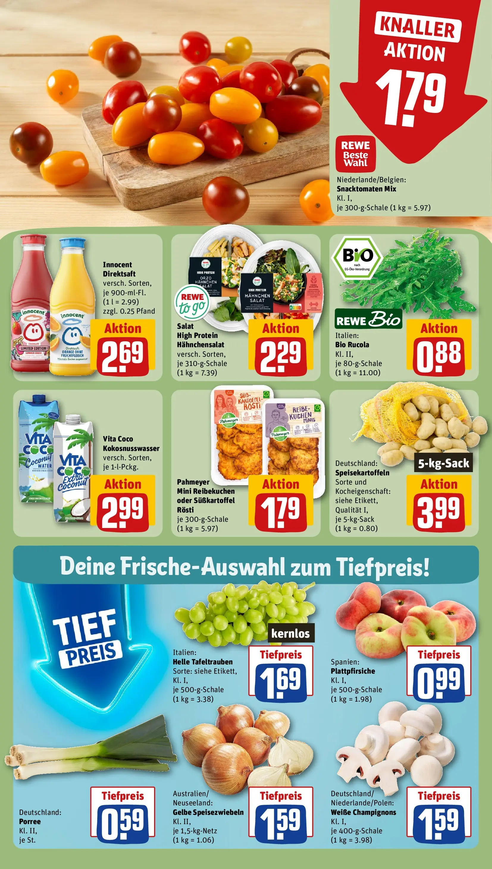 REWE Prospekt ab 20.07.2026 zum Blättern » Angebote | Seite: 8 | Produkte: Hahnchen, Rucola, Champignons, Salat