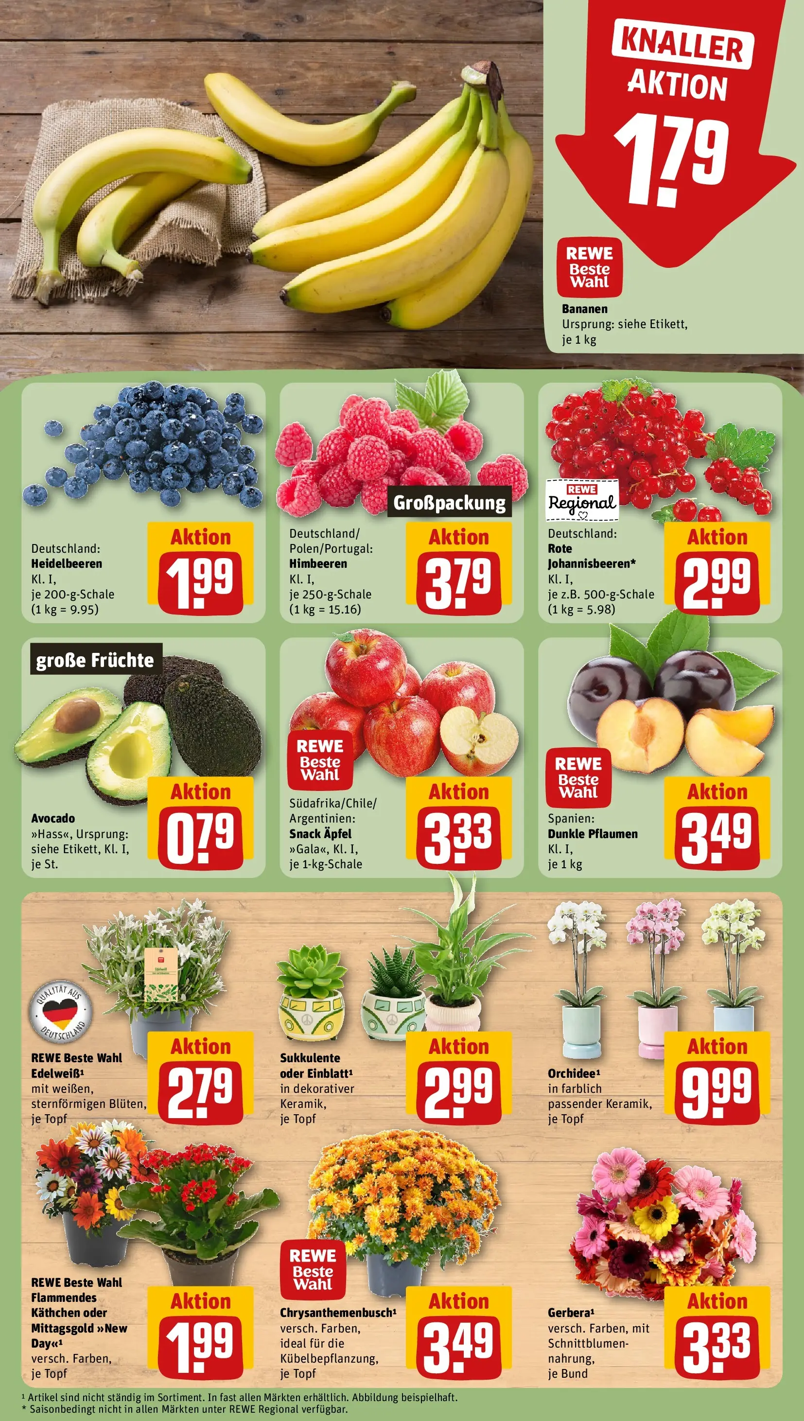 REWE Prospekt ab 20.07.2026 zum Blättern » Angebote | Seite: 9 | Produkte: Pflaumen, Bananen, Heidelbeeren, Avocado